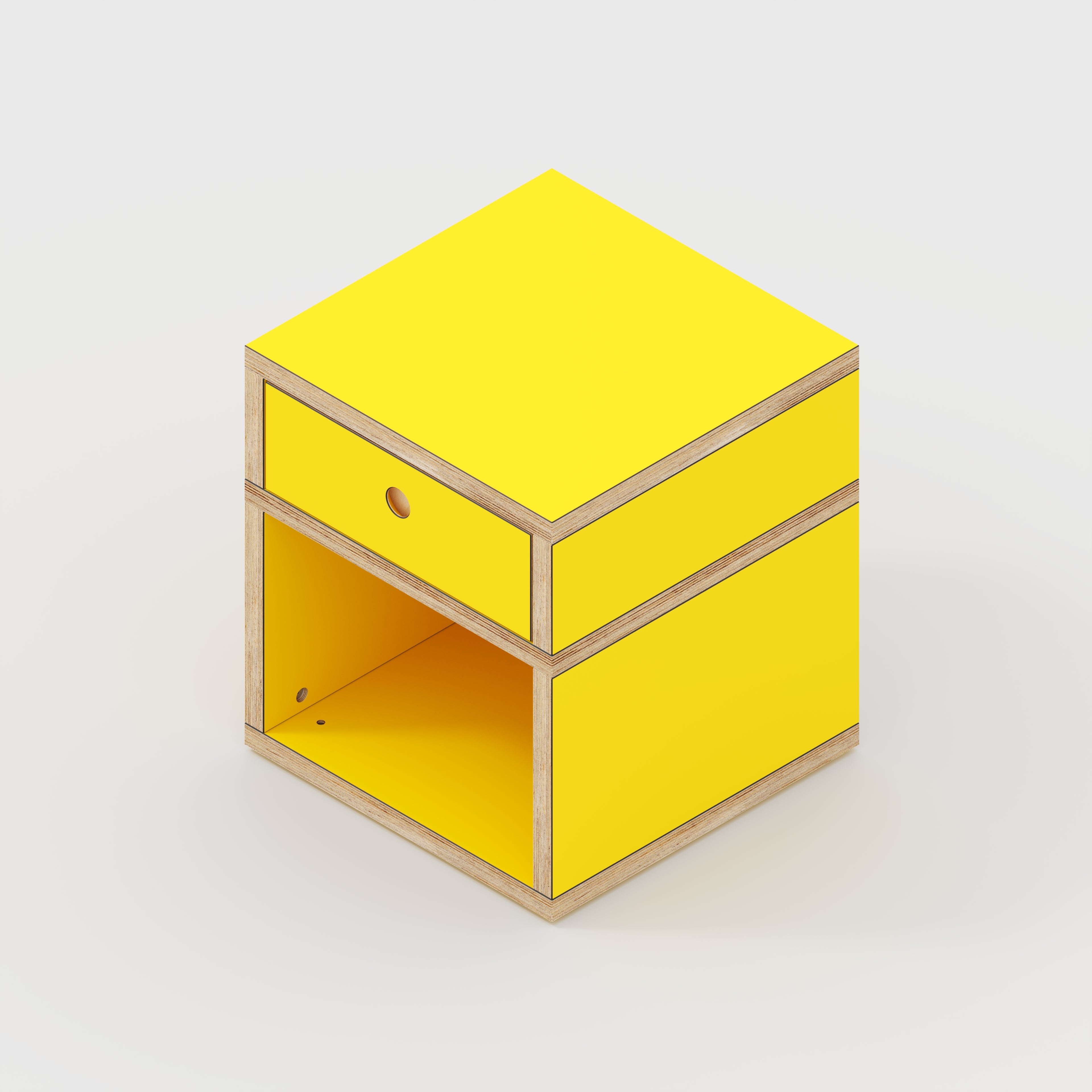 Plywood Bedside Table - Type 1 - with Drawer - Formica Chrome Yellow - 400(w) x 400(d) x 450(h)