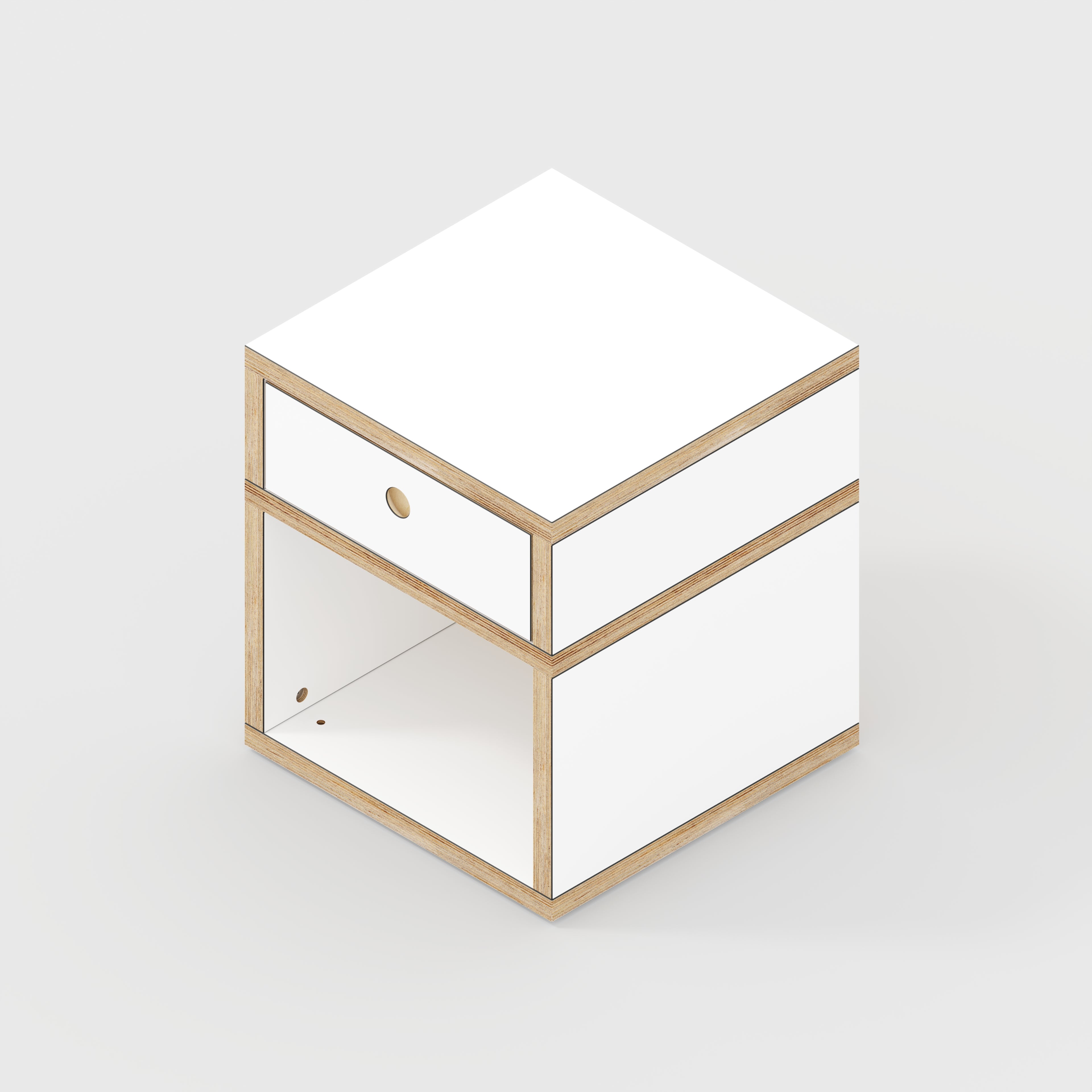 Plywood Bedside Table - Type 1 - with Drawer - Formica White - 400(w) x 400(d) x 450(h)