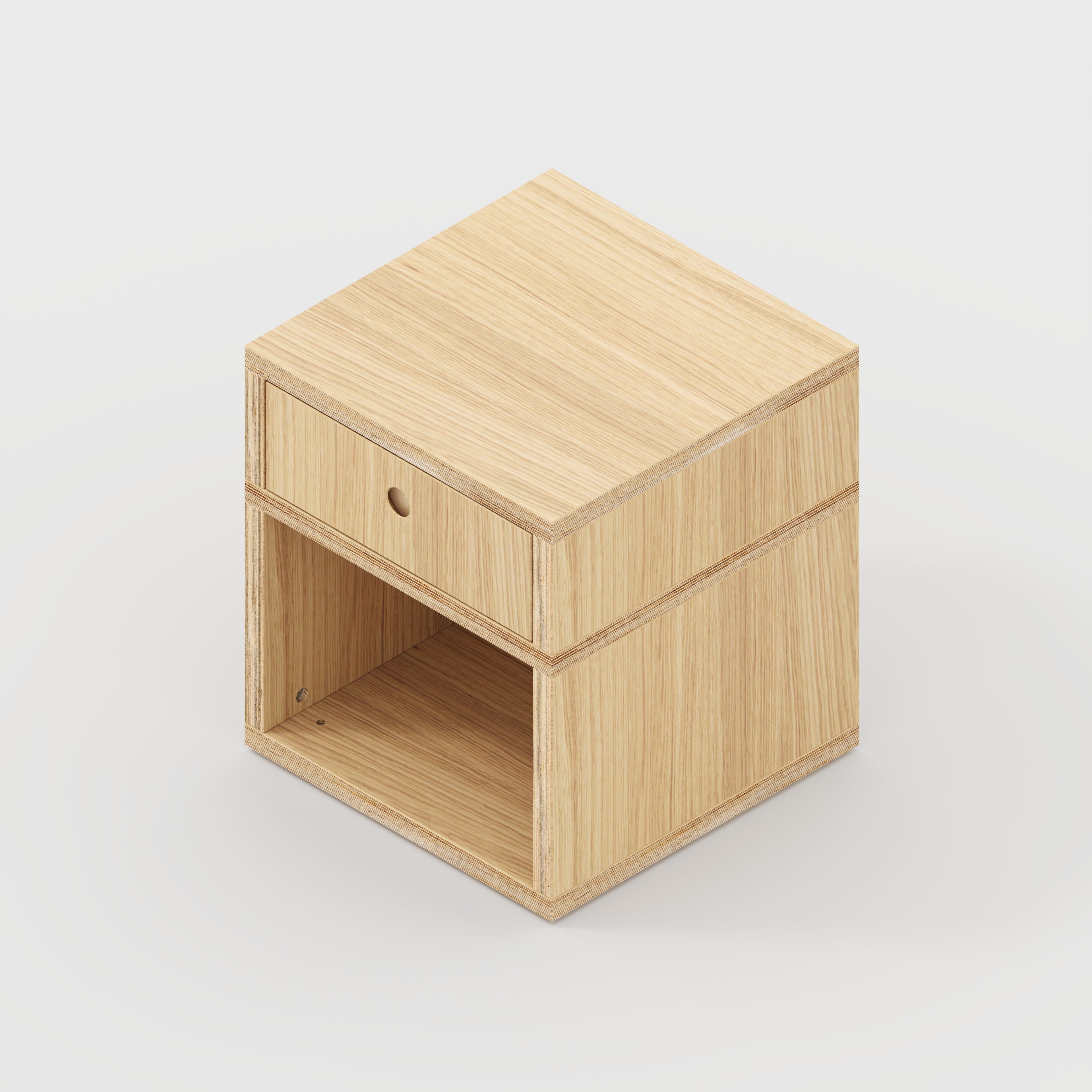 Plywood Bedside Table - Type 1 - with Drawer - Plywood Oak - 400(w) x 400(d) x 450(h)