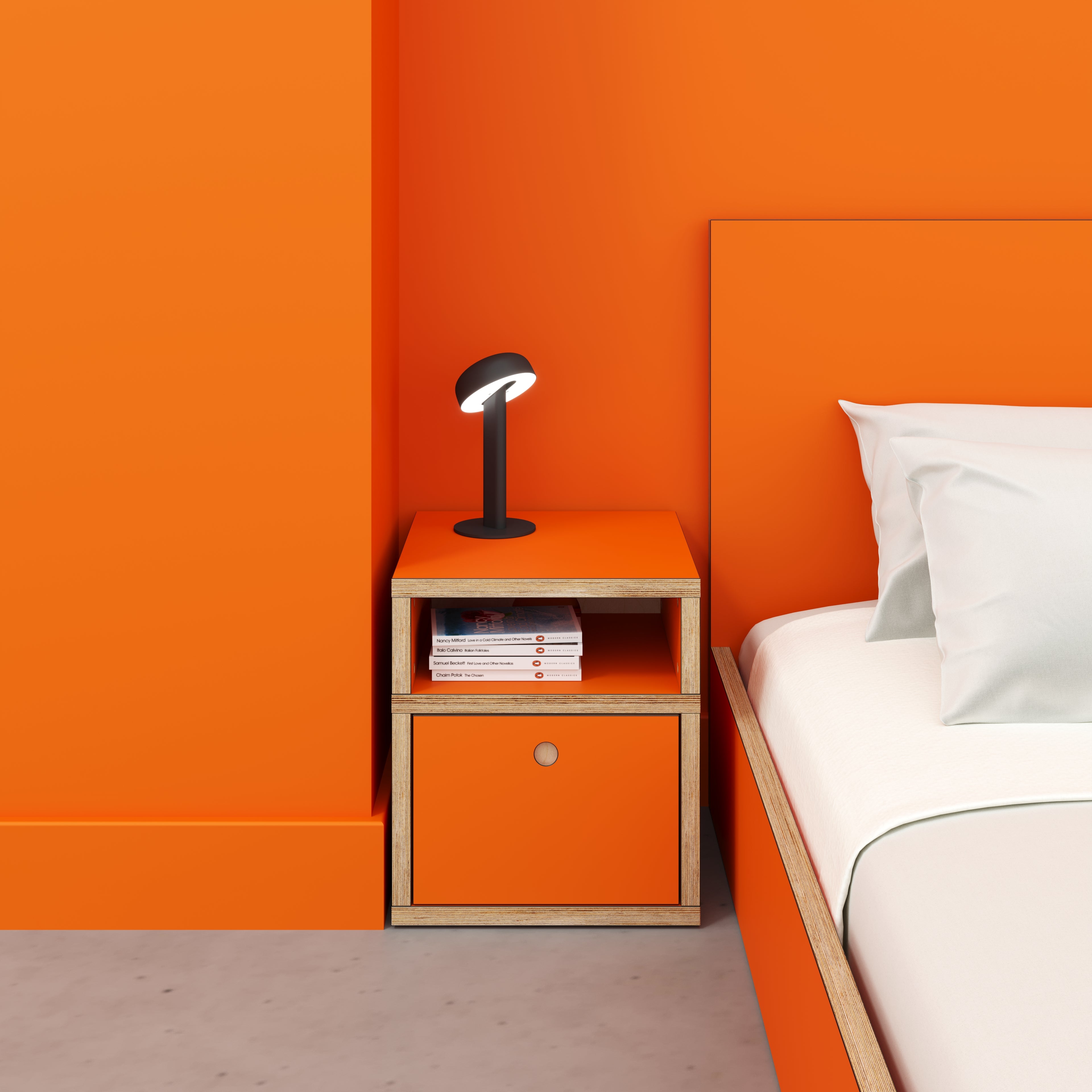 Plywood Bedside Table - Type 2 - with Drawer - Formica Levante Orange - 400(w) x 400(d) x 450(h)