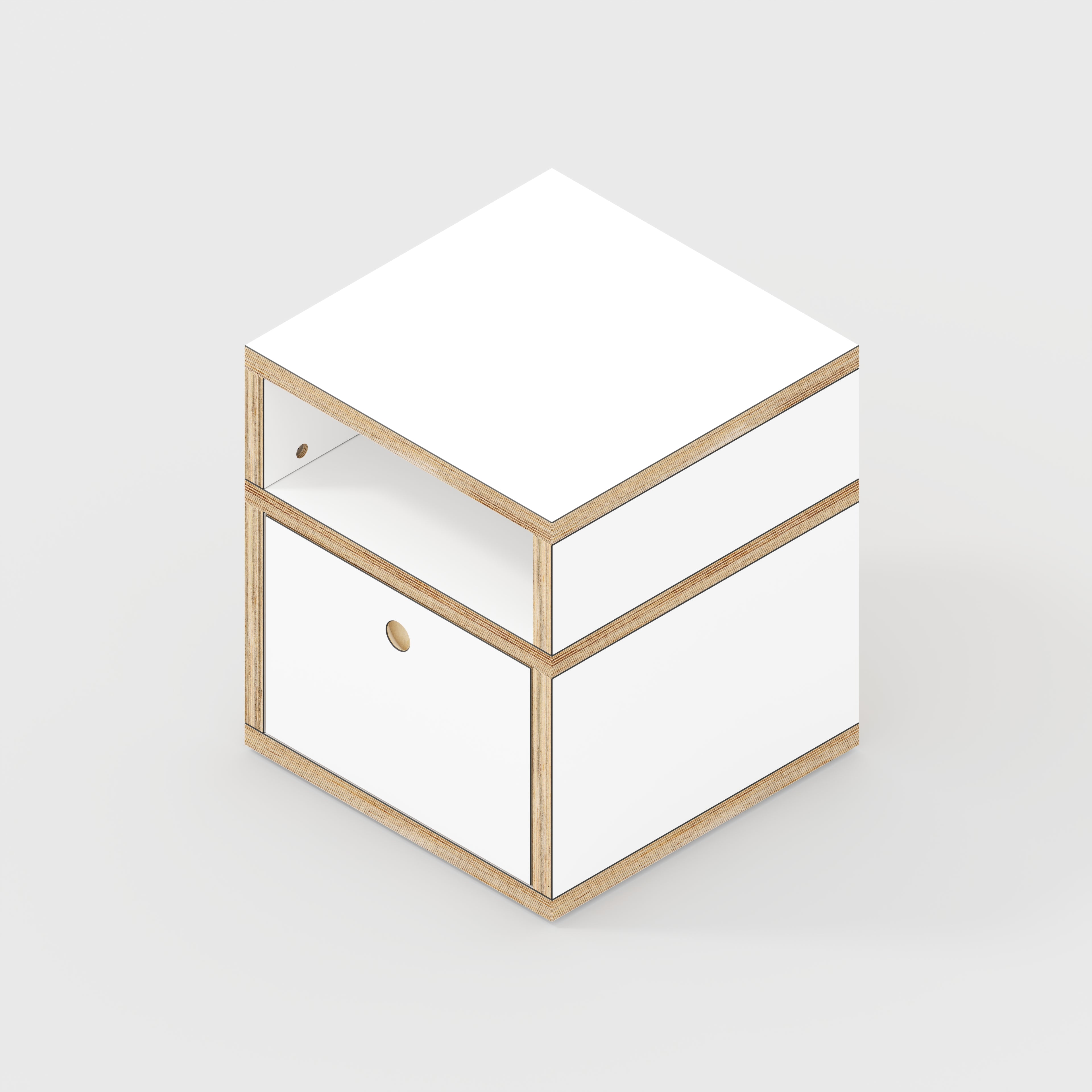 Plywood Bedside Table - Type 2 - with Drawer - Formica White - 400(w) x 400(d) x 450(h)