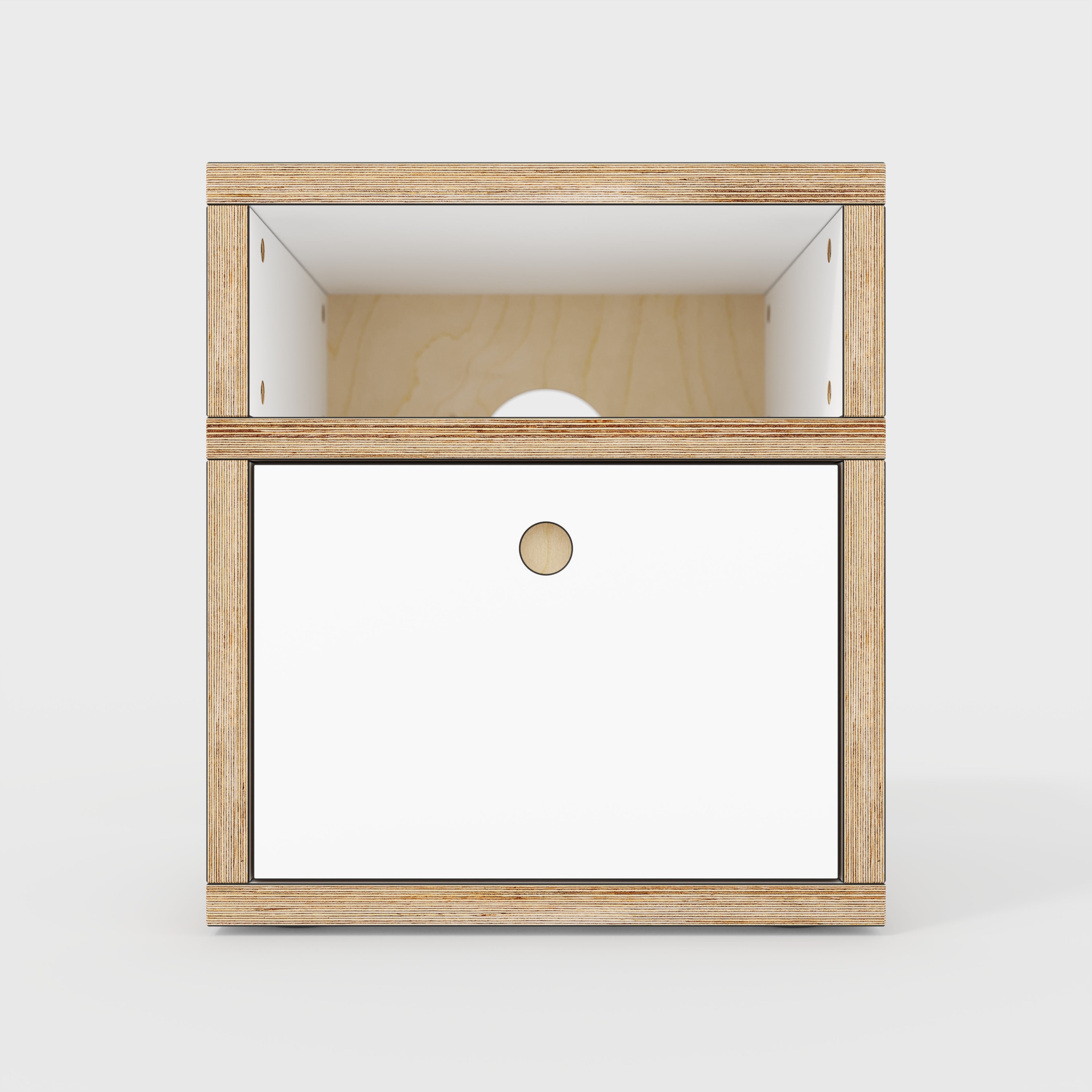 Plywood Bedside Table - Type 2 - with Drawer - Formica White - 400(w) x 400(d) x 450(h)