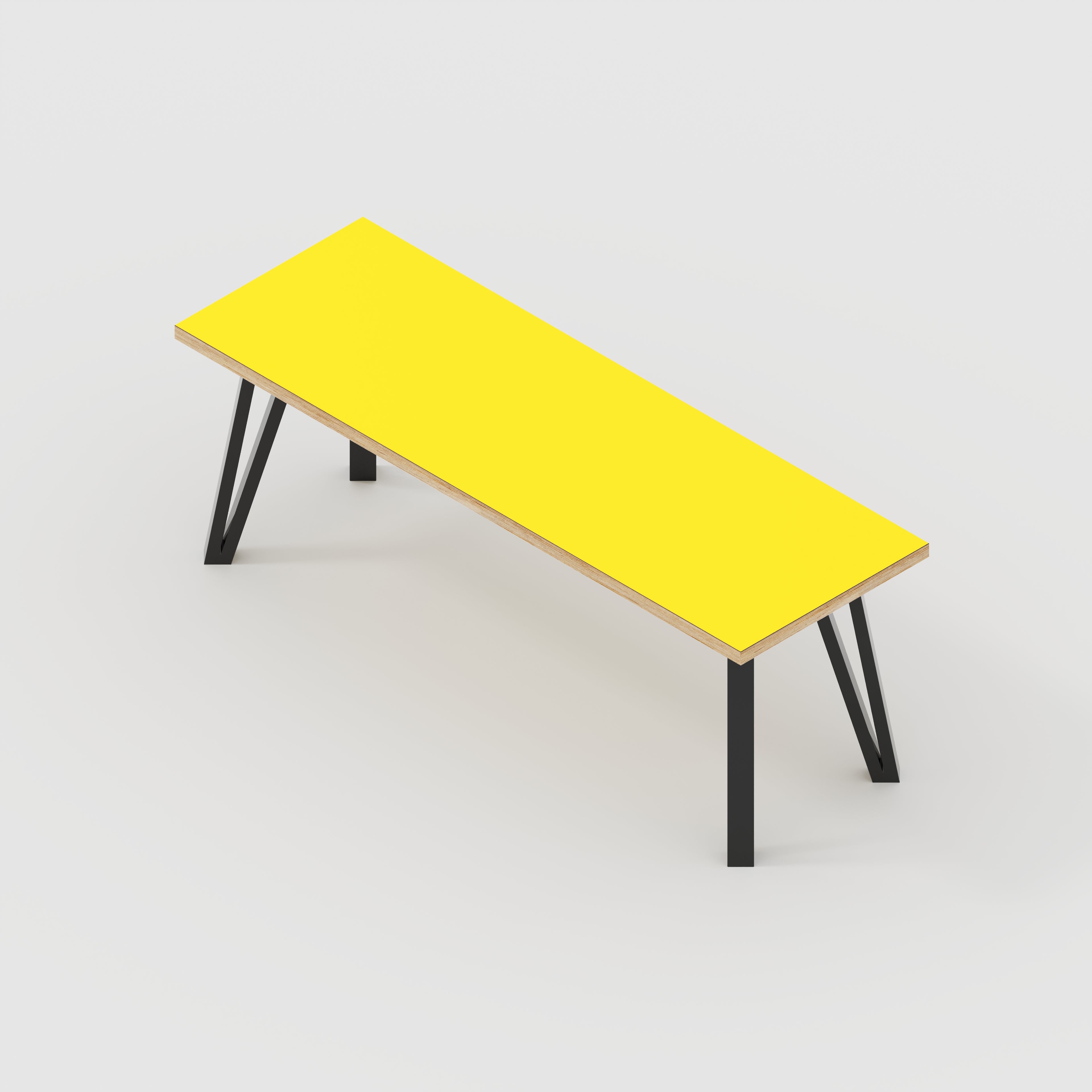 Plywood Bench Seat with Black Box Hairpin Legs - Formica Chrome Yellow - 1200(w) x 400(d) x 450(h)