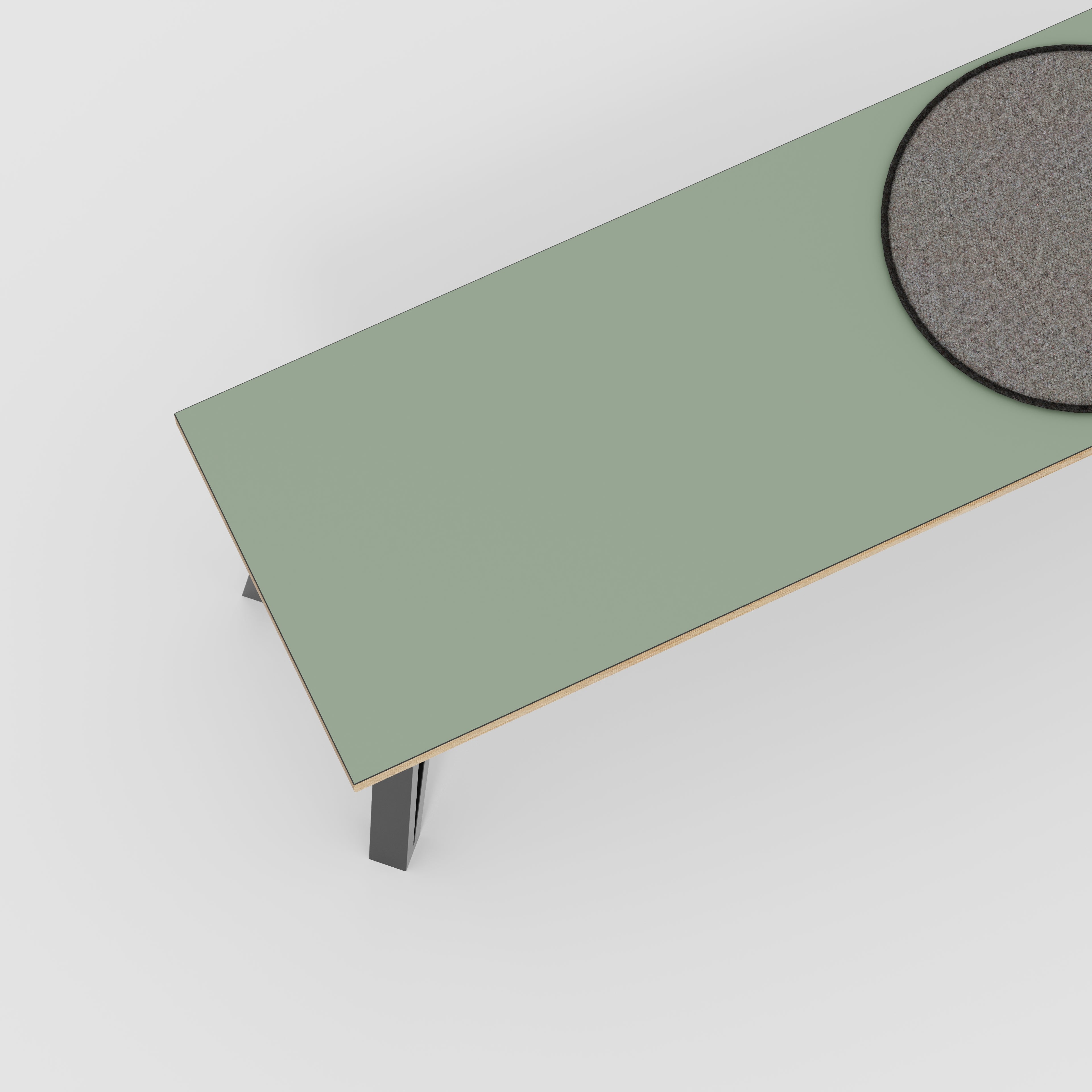 Plywood Bench Seat with Black Box Hairpin Legs - Formica Green Slate - 1600(w) x 400(d) x 450(h)