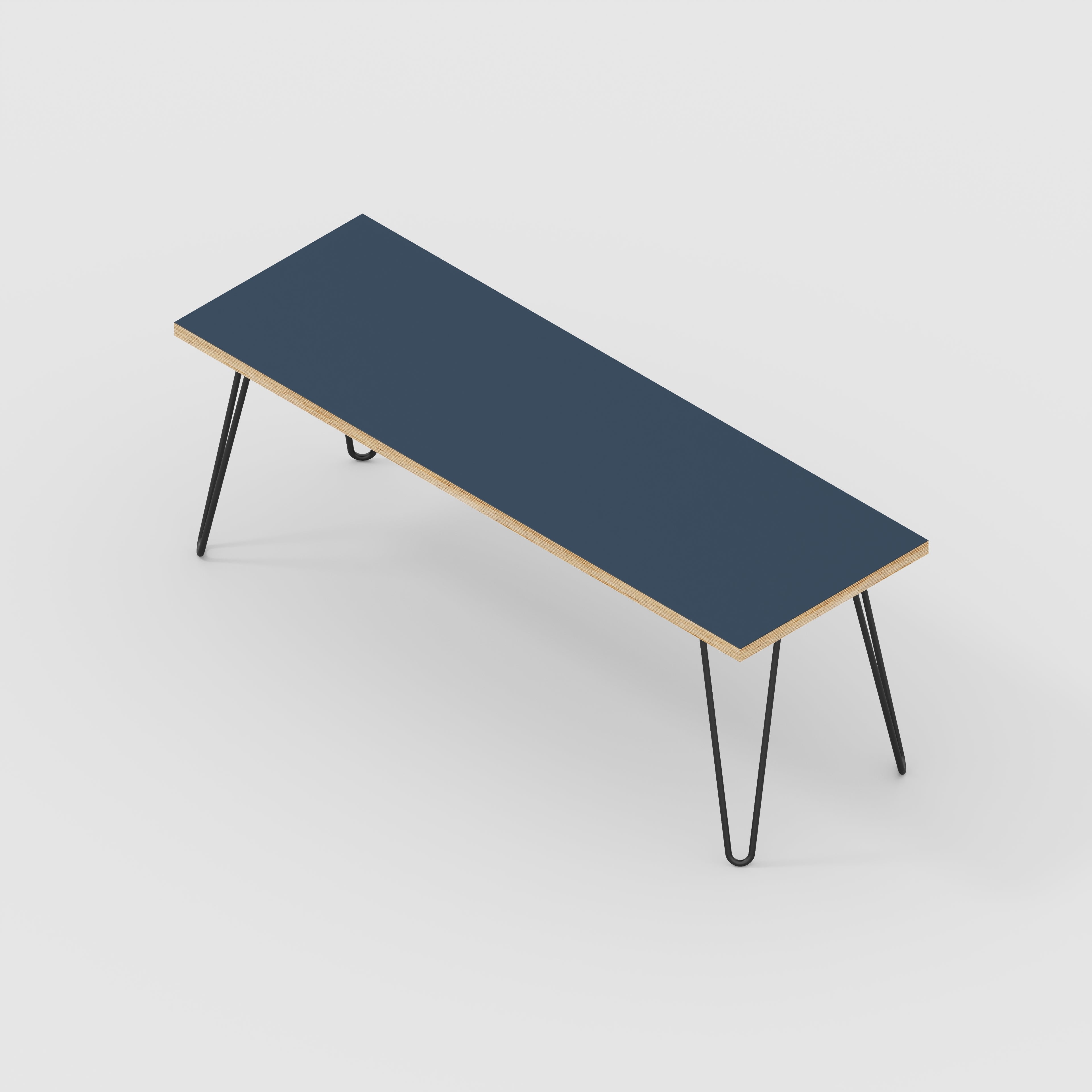 Plywood Bench Seat with Black Hairpin Legs - Formica Night Sea Blue - 1200(w) x 400(d)