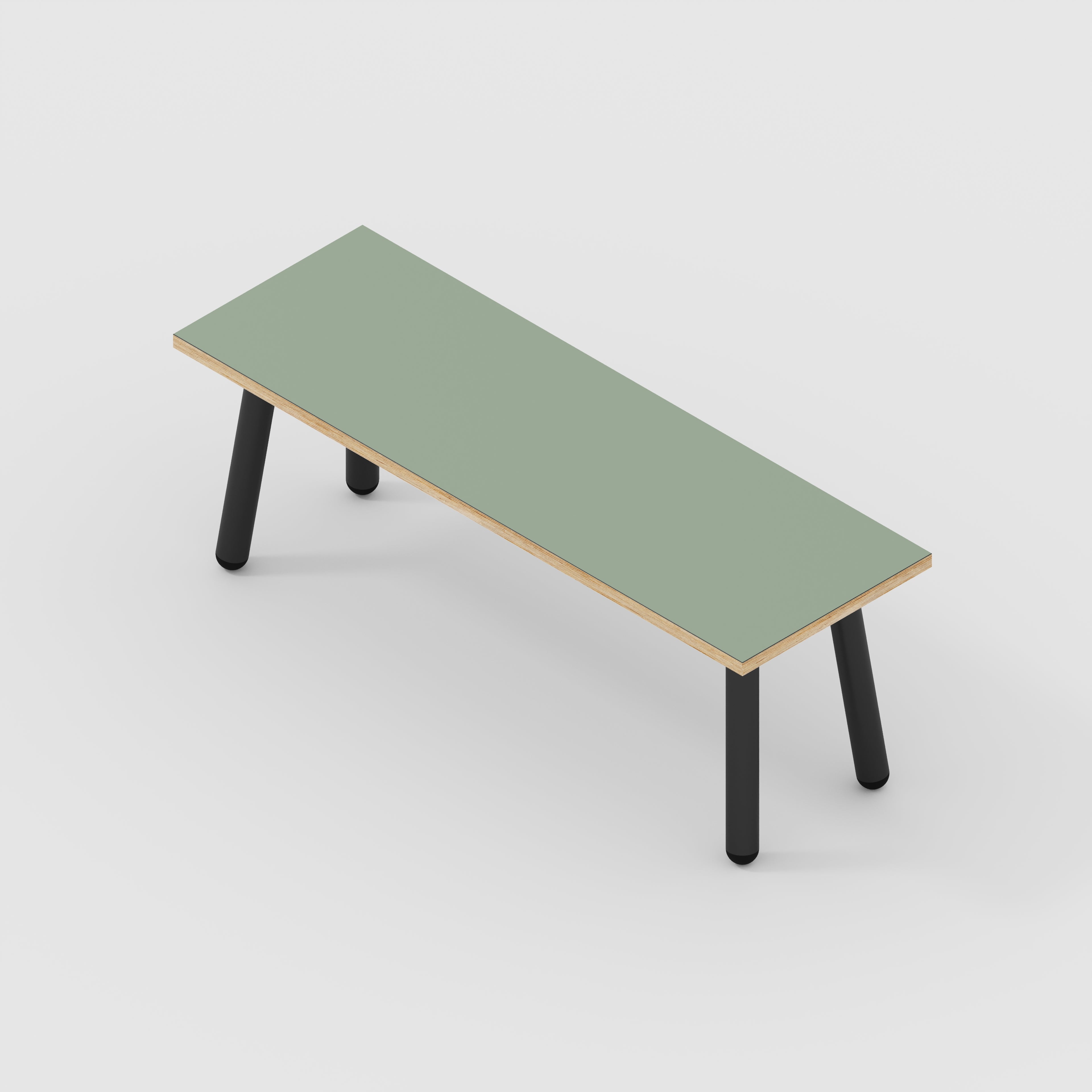 Plywood Bench Seat with Black Round Single Pin Legs - Formica Green Slate - 1200(w) x 400(d)