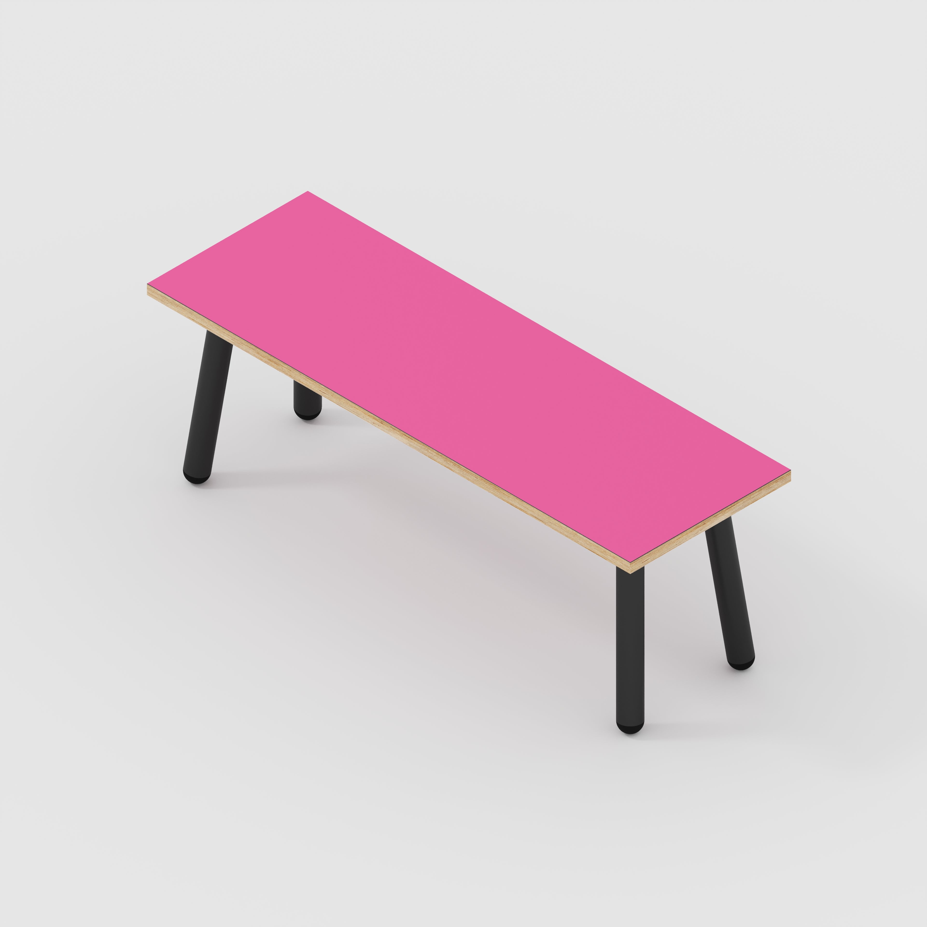 Plywood Bench Seat with Black Round Single Pin Legs - Formica Juicy Pink - 1200(w) x 400(d)