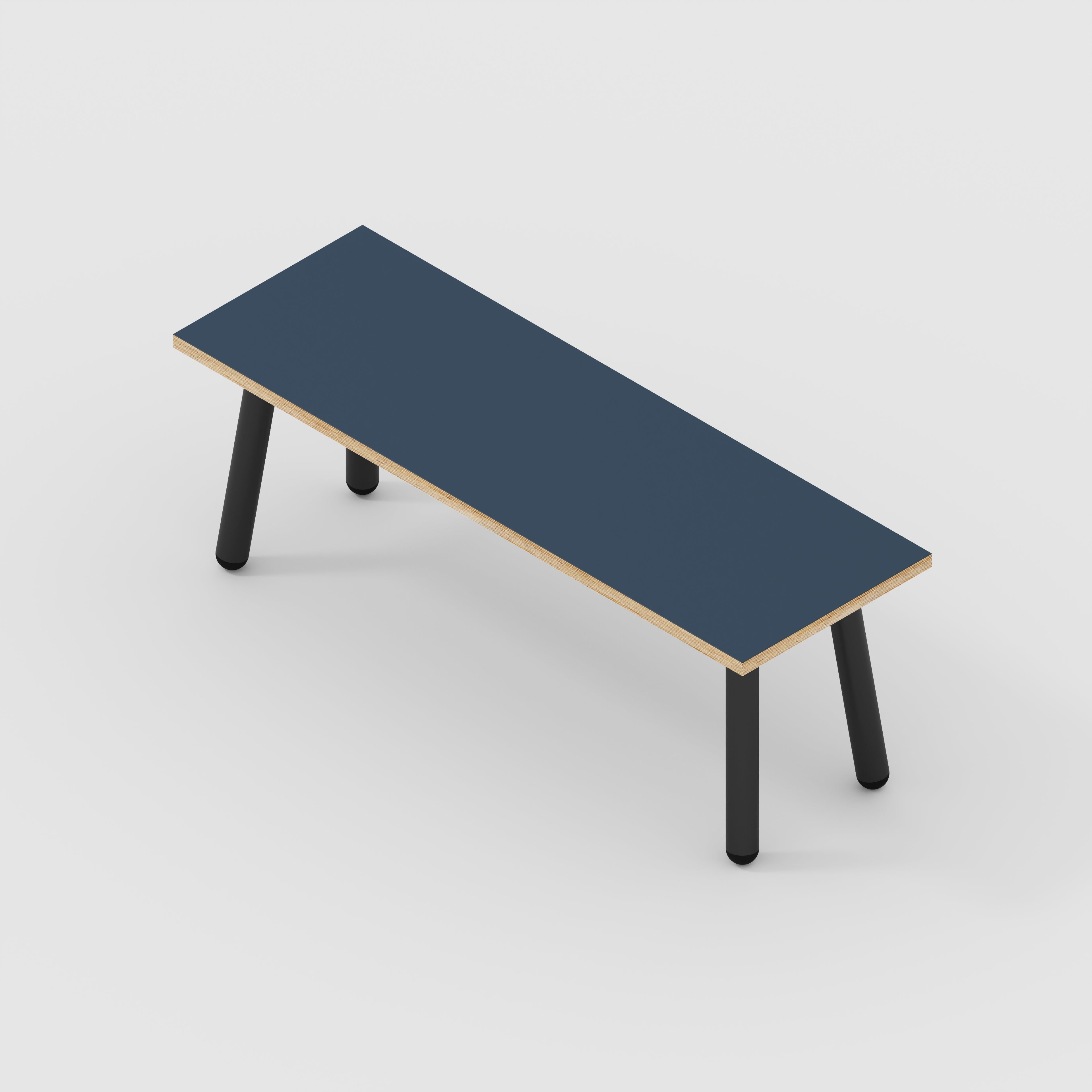 Plywood Bench Seat with Black Round Single Pin Legs - Formica Night Sea Blue - 1200(w) x 400(d)