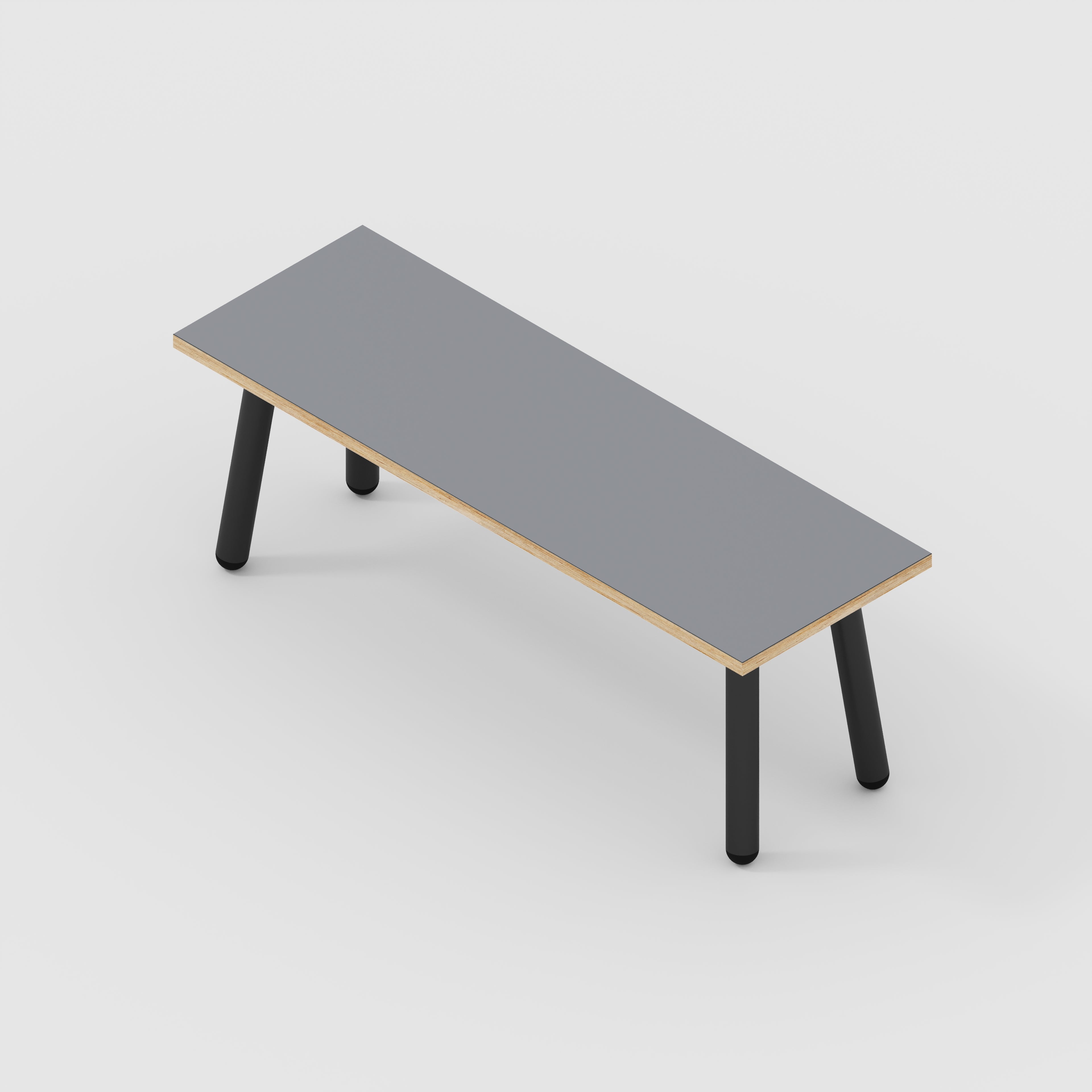 Plywood Bench Seat with Black Round Single Pin Legs - Formica Tornado Grey - 1200(w) x 400(d)