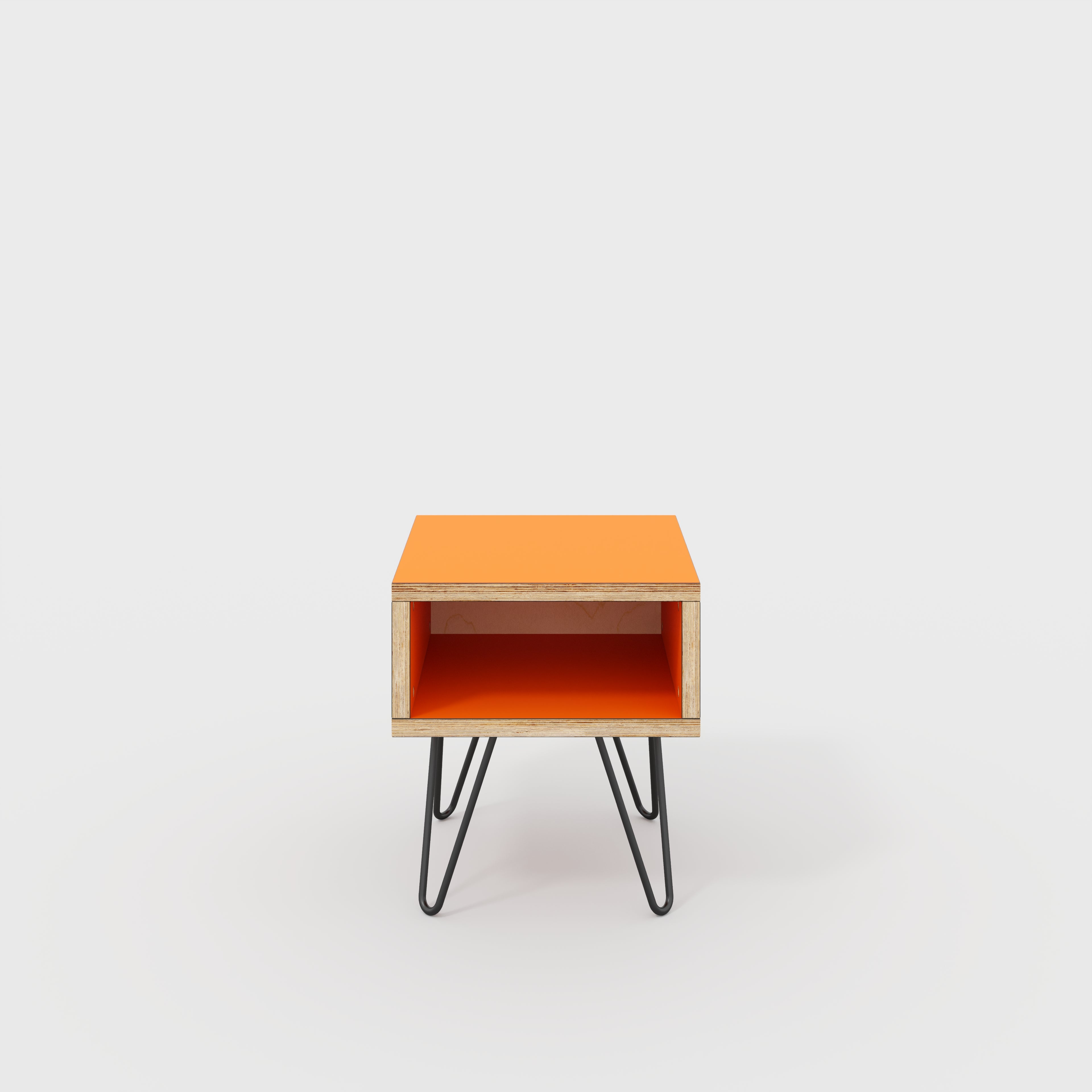 Plywood Bedside Table with Box Storage and Black Hairpin Legs - Formica Levante Orange - 400(w) x 400(d) x 450(h)