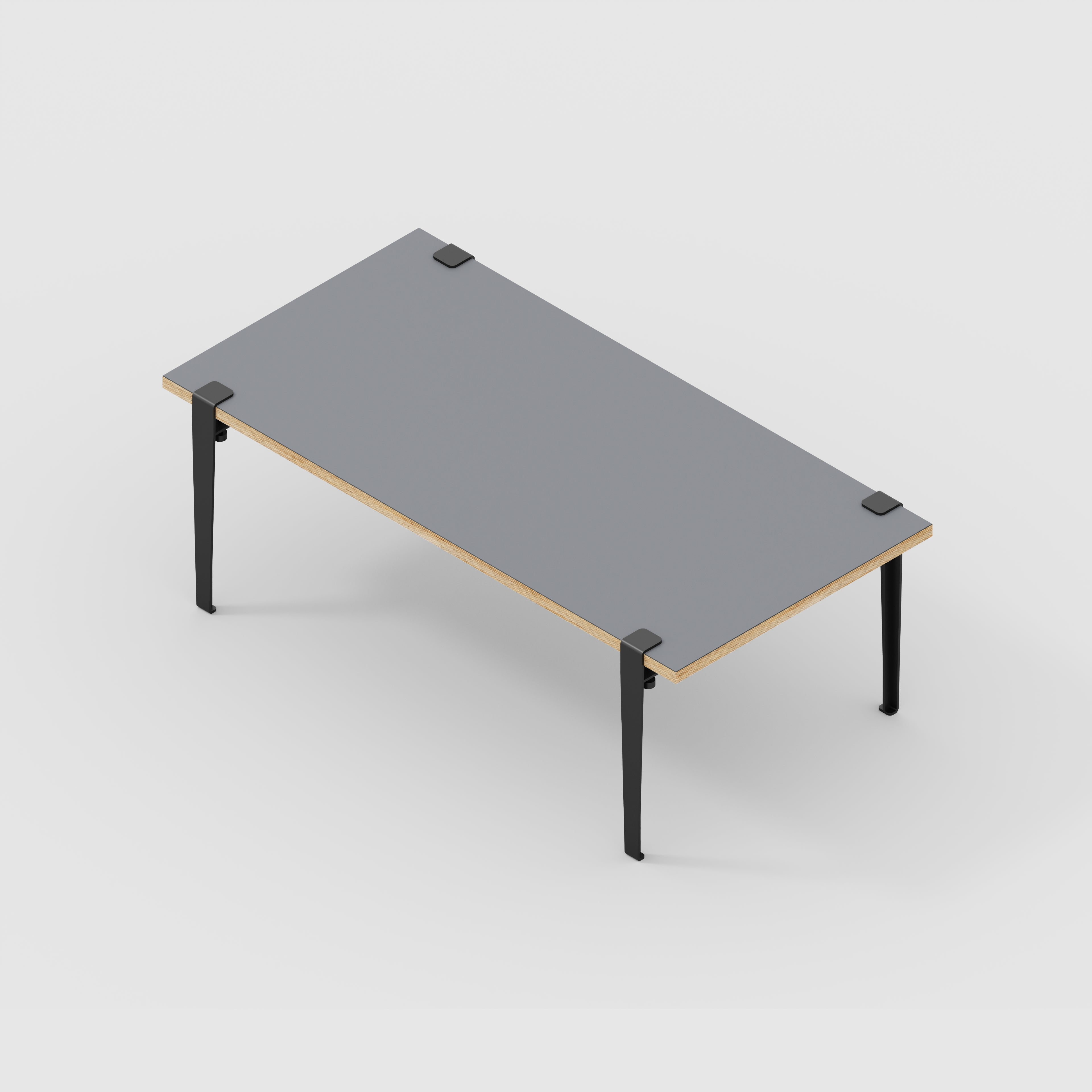 Plywood Coffee Table with Black Tiptoe Legs - Formica Tornado Grey - 1200(w) x 600(d) x 430(h)