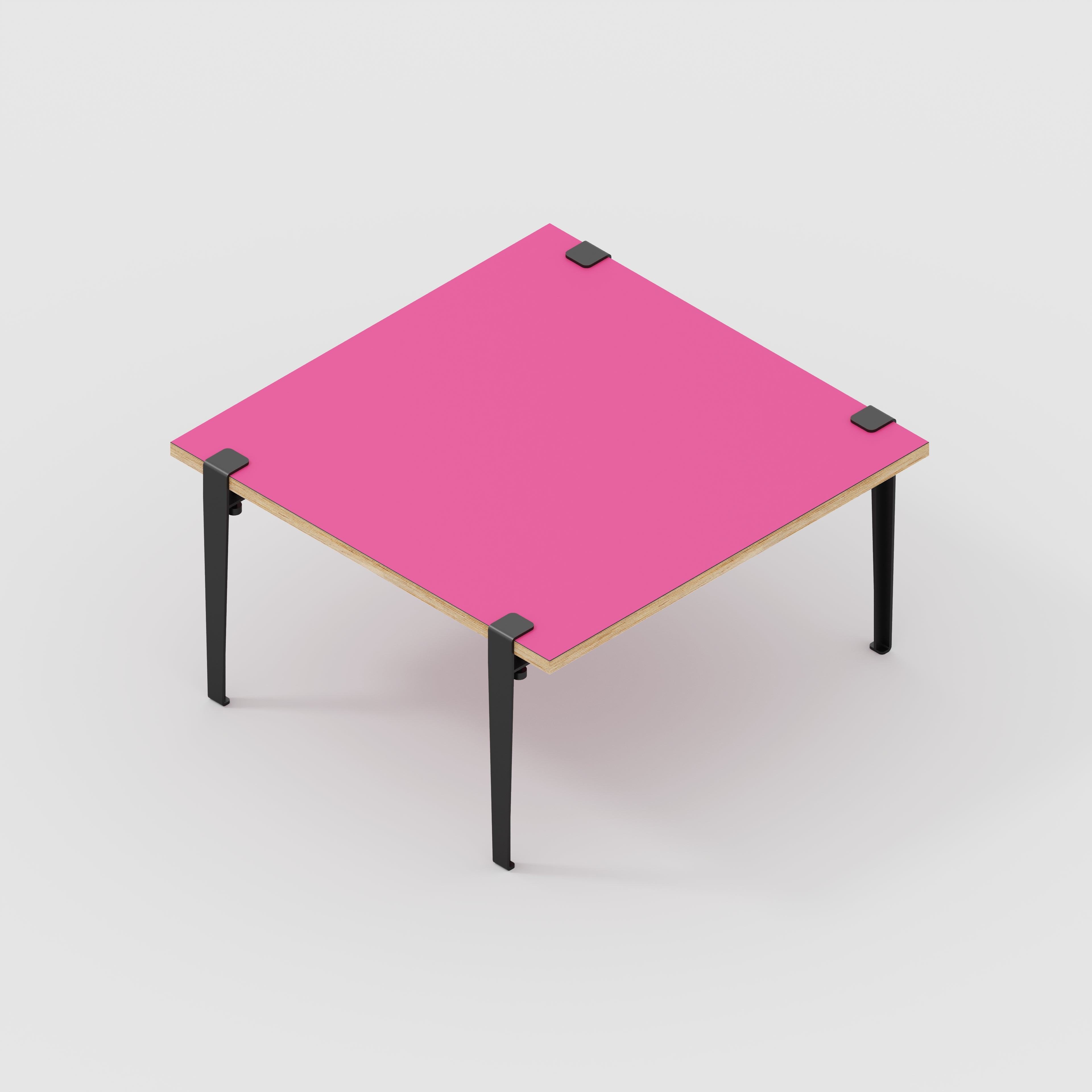 Plywood Coffee Table with Black Tiptoe Legs - Formica Juicy Pink - 800(w) x 800(d) x 430(h)