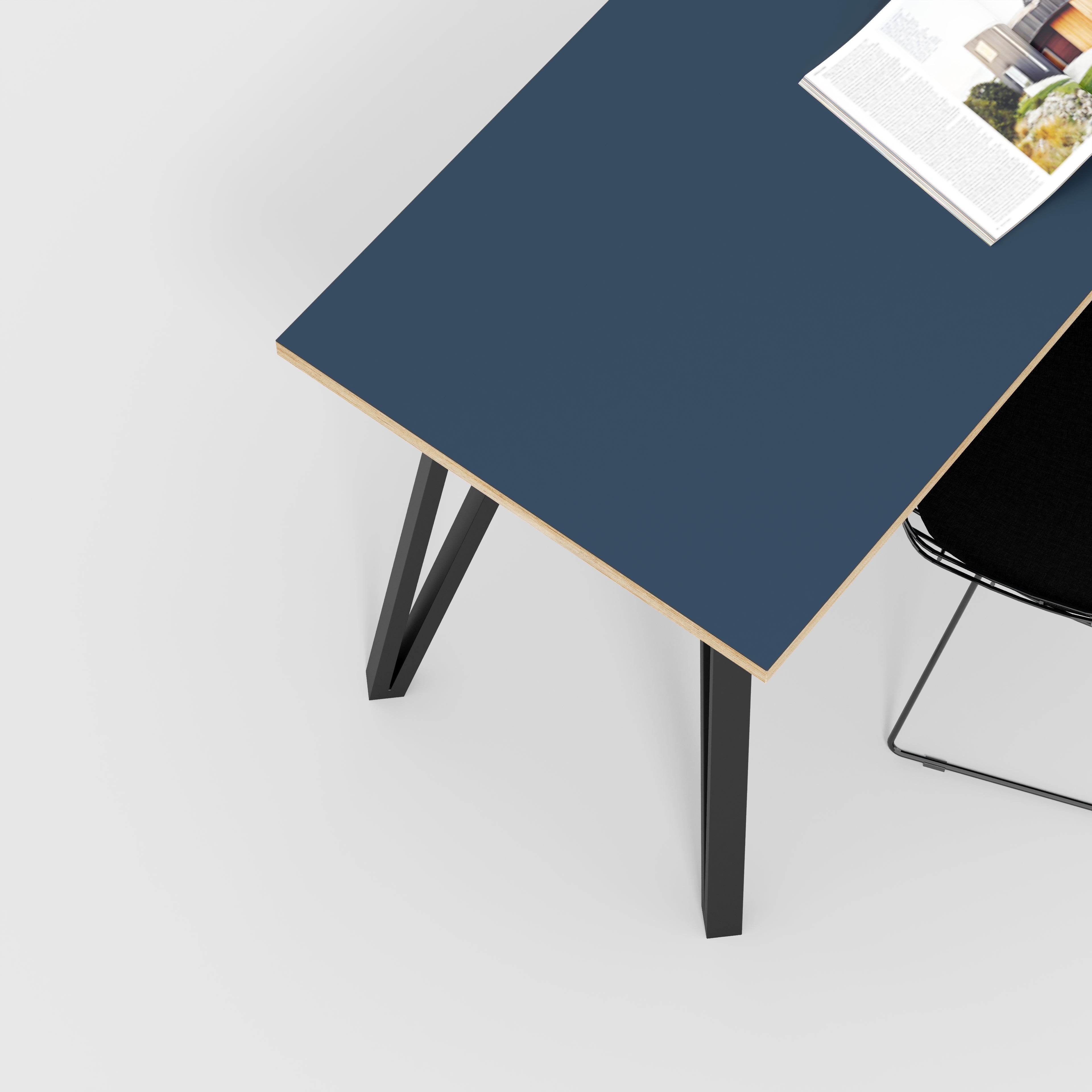 Plywood Desk with Black Box Hairpin Legs - Formica Night Sea Blue - 1200(w) x 600(d) x 735(h)