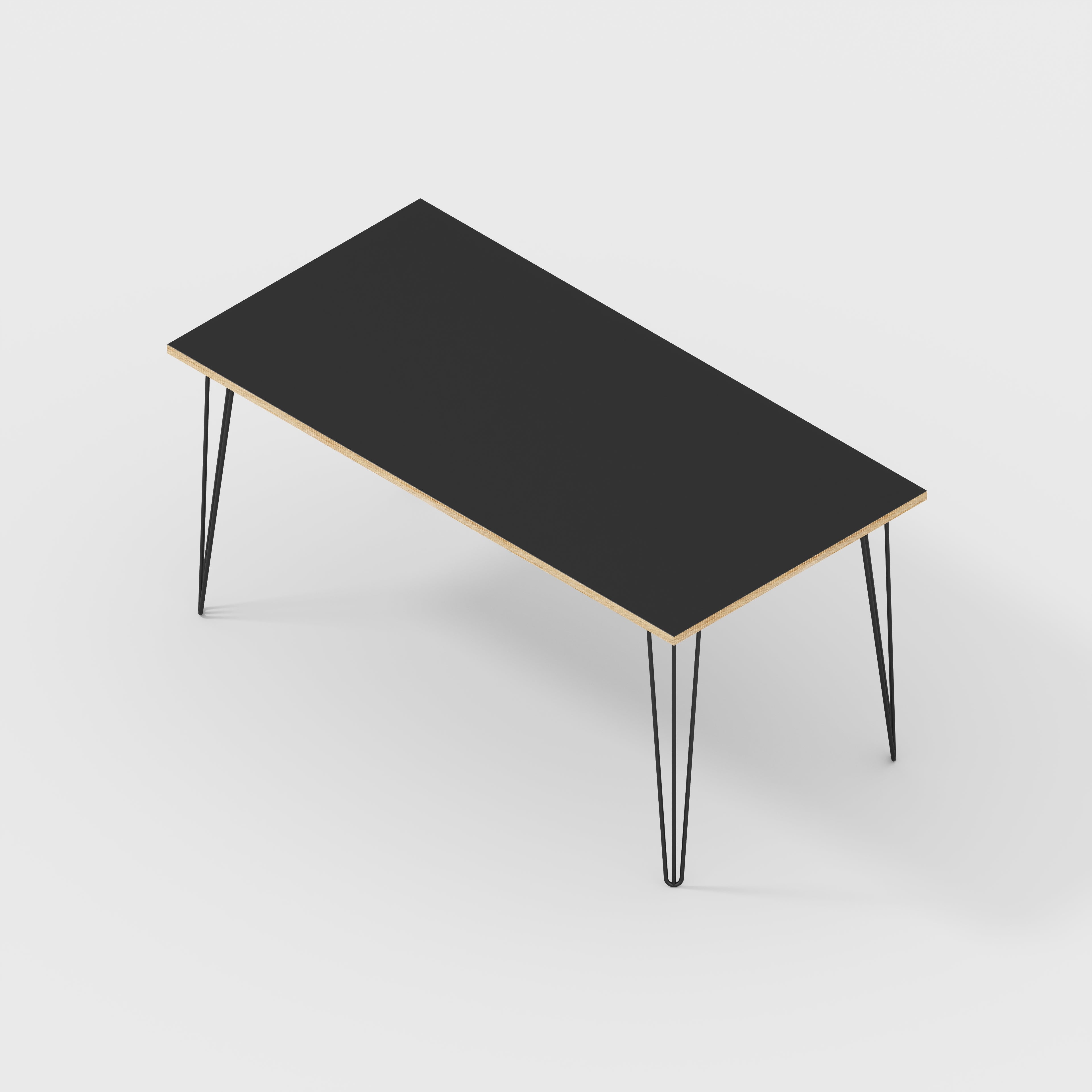 Plywood Desk with Black Hairpin Legs - Formica Diamond Black - 1600(w) x 800(d) x 735(h)