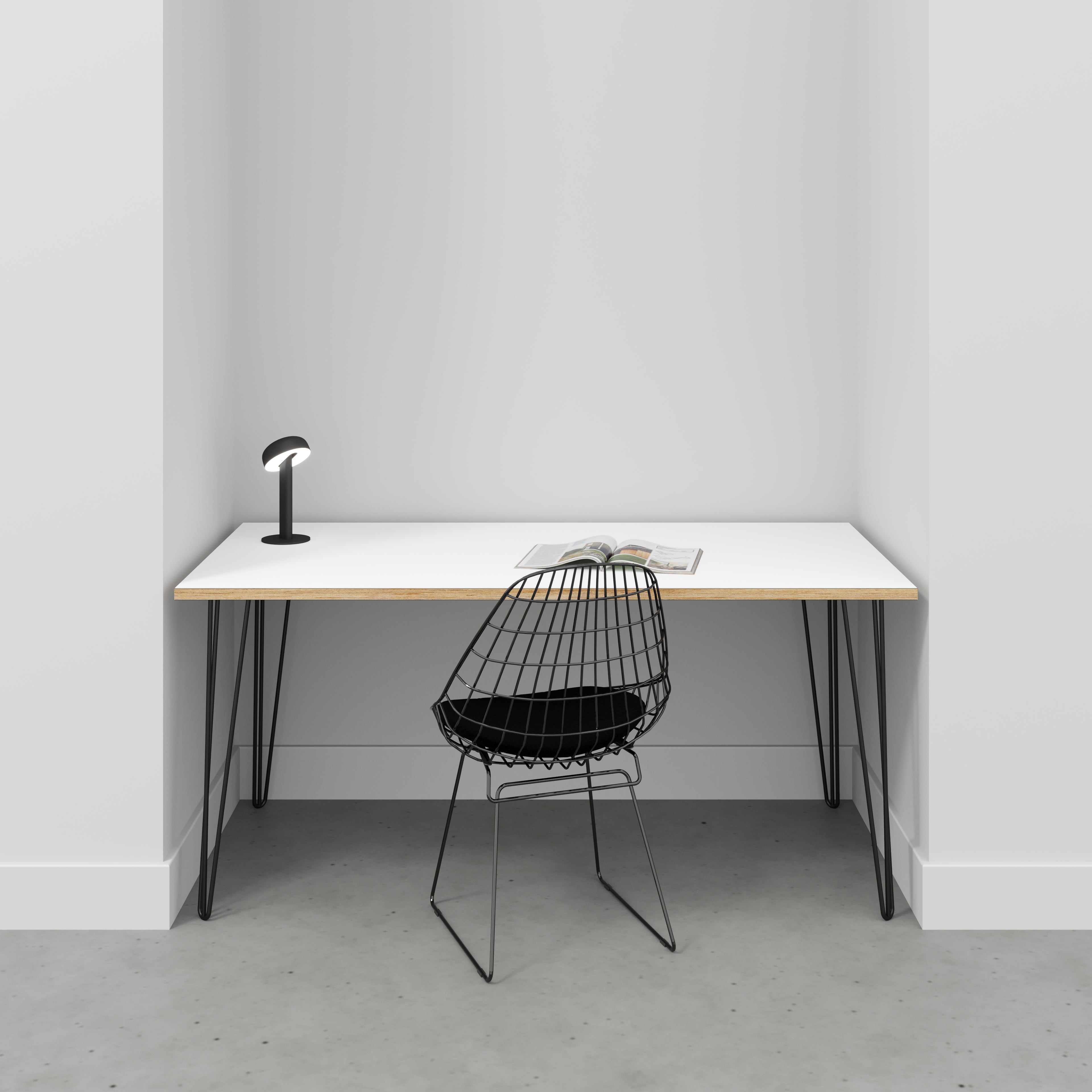 White desk with hairpin shop legs