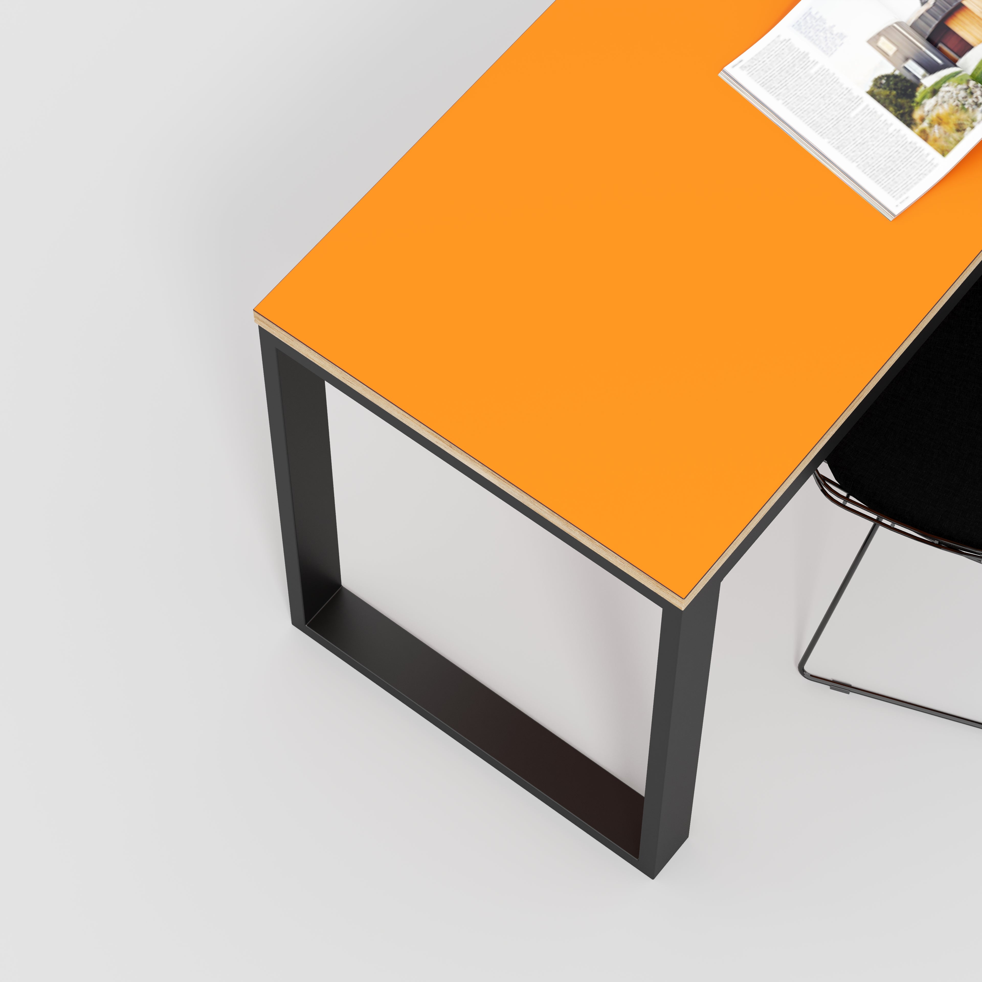 Plywood Desk with Black Industrial Frame - Formica Levante Orange - 1500(w) x 585(d) x 735(h)