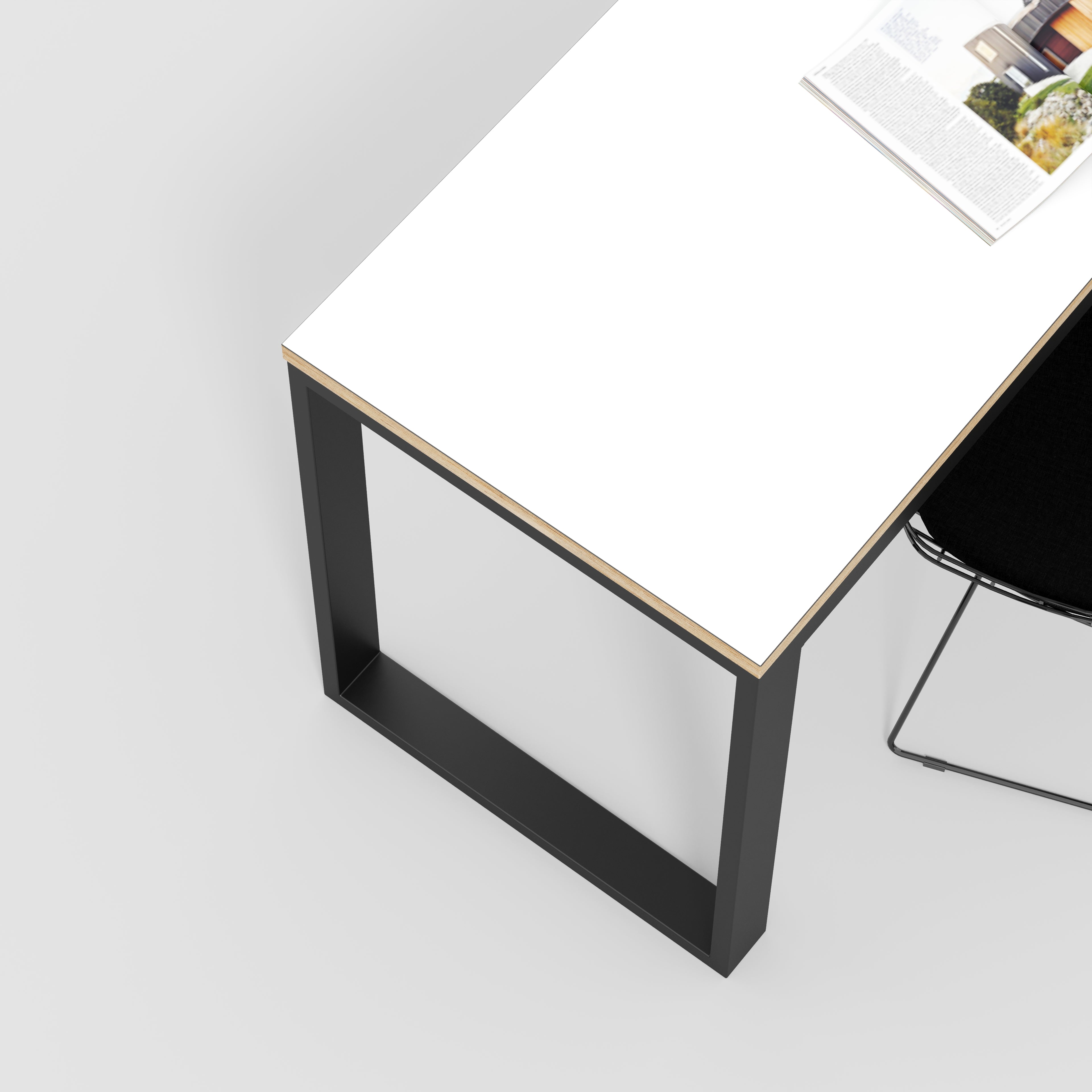 Plywood Desk with Black Industrial Frame - Formica White - 1800(w) x 585(d) x 735(h)