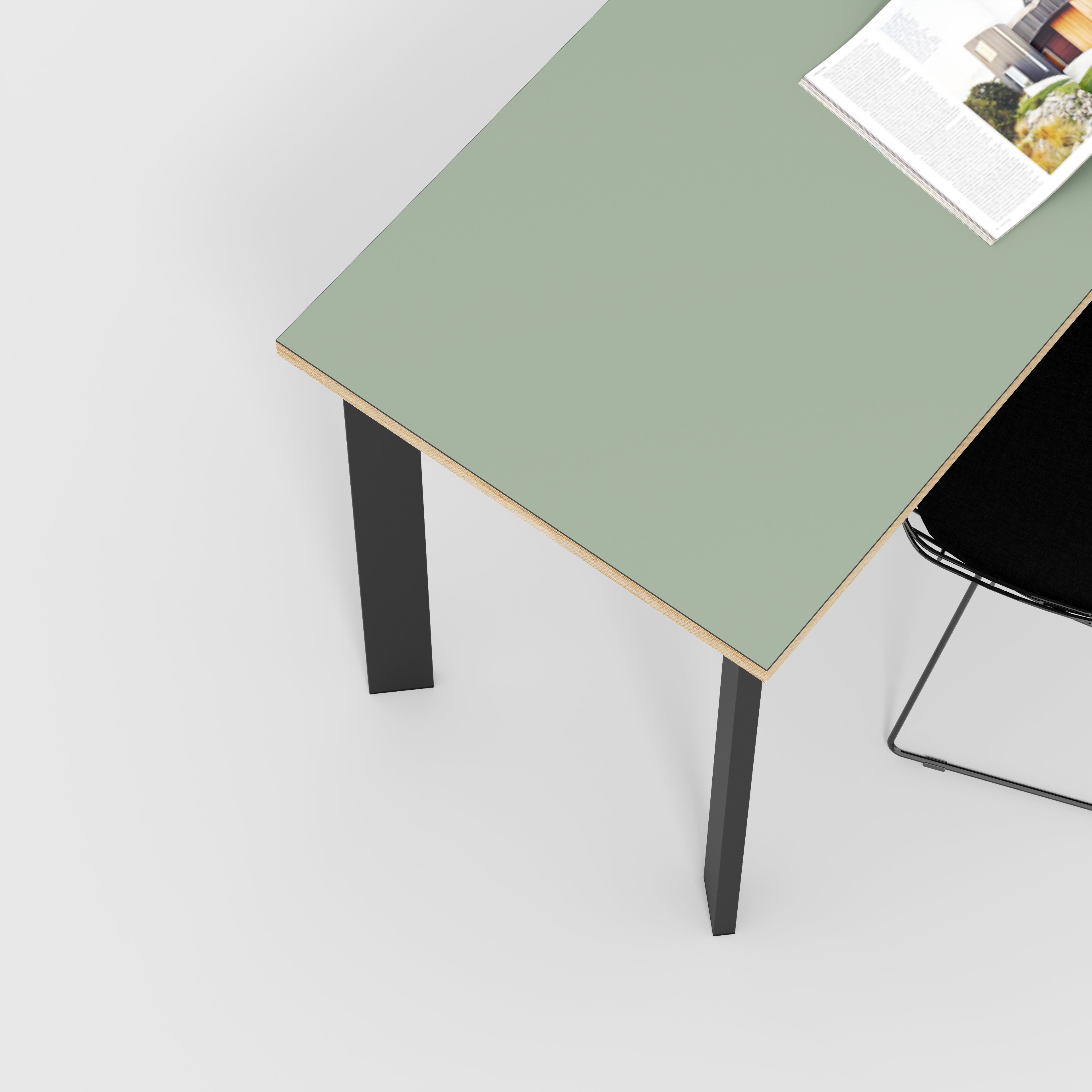 Plywood Desk with Black Rectangular Single Pin Legs - Formica Green Slate - 1600(w) x 800(d) x 735(h)