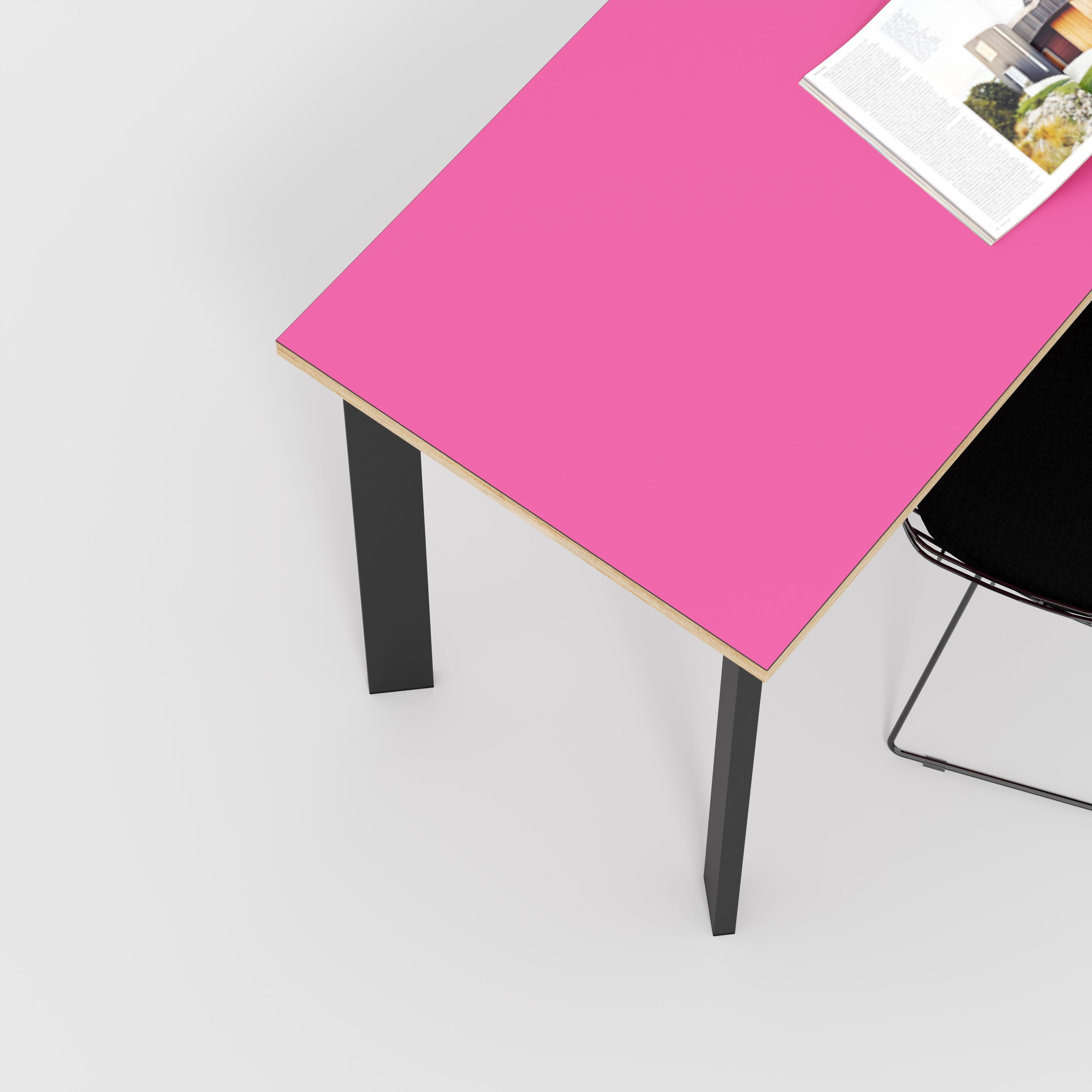 Plywood Desk with Black Rectangular Single Pin Legs - Formica Juicy Pink - 1600(w) x 800(d) x 735(h)