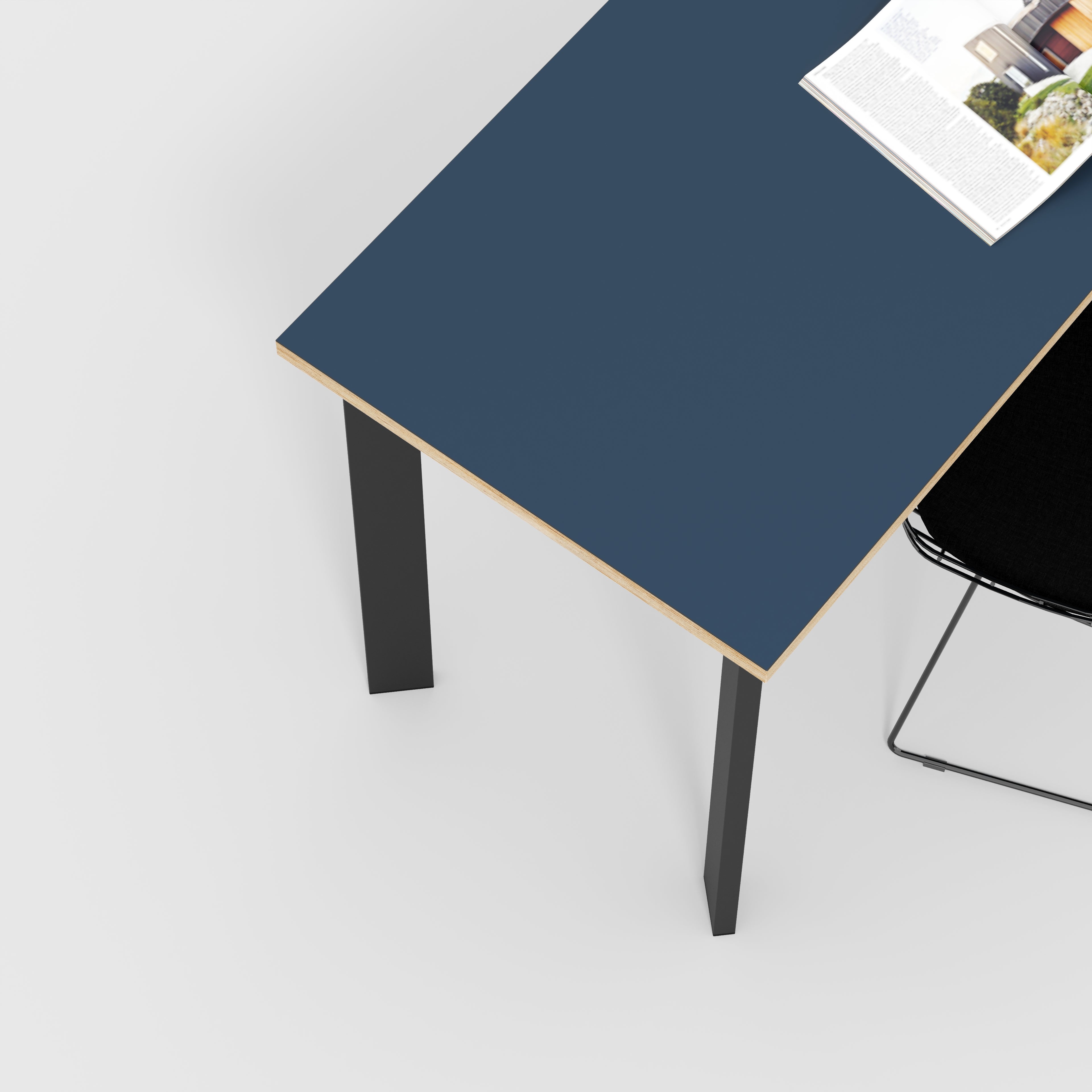 Plywood Desk with Black Rectangular Single Pin Legs - Formica Night Sea Blue - 1600(w) x 800(d) x 735(h)