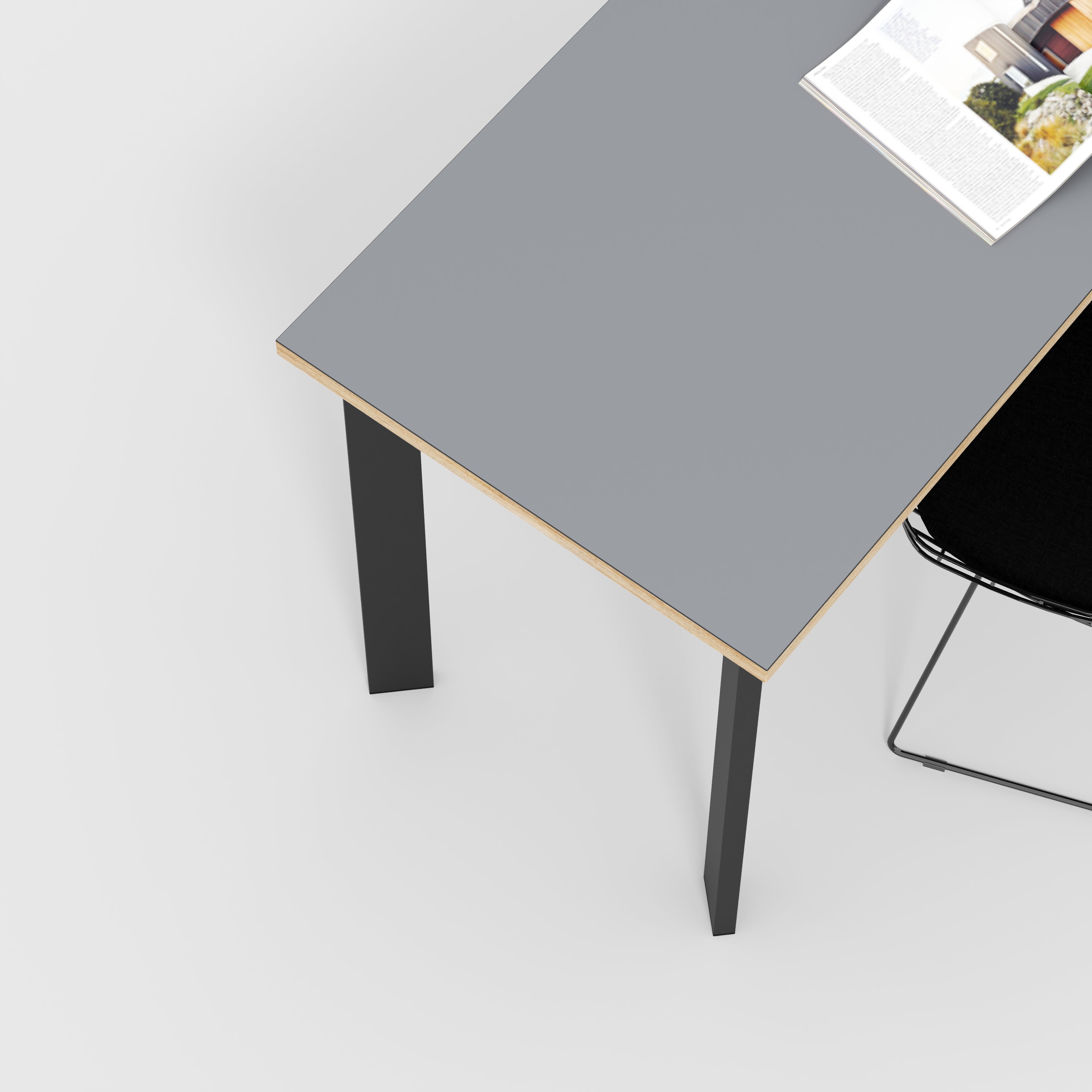 Plywood Desk with Black Rectangular Single Pin Legs - Formica Tornado Grey - 1600(w) x 800(d) x 735(h)