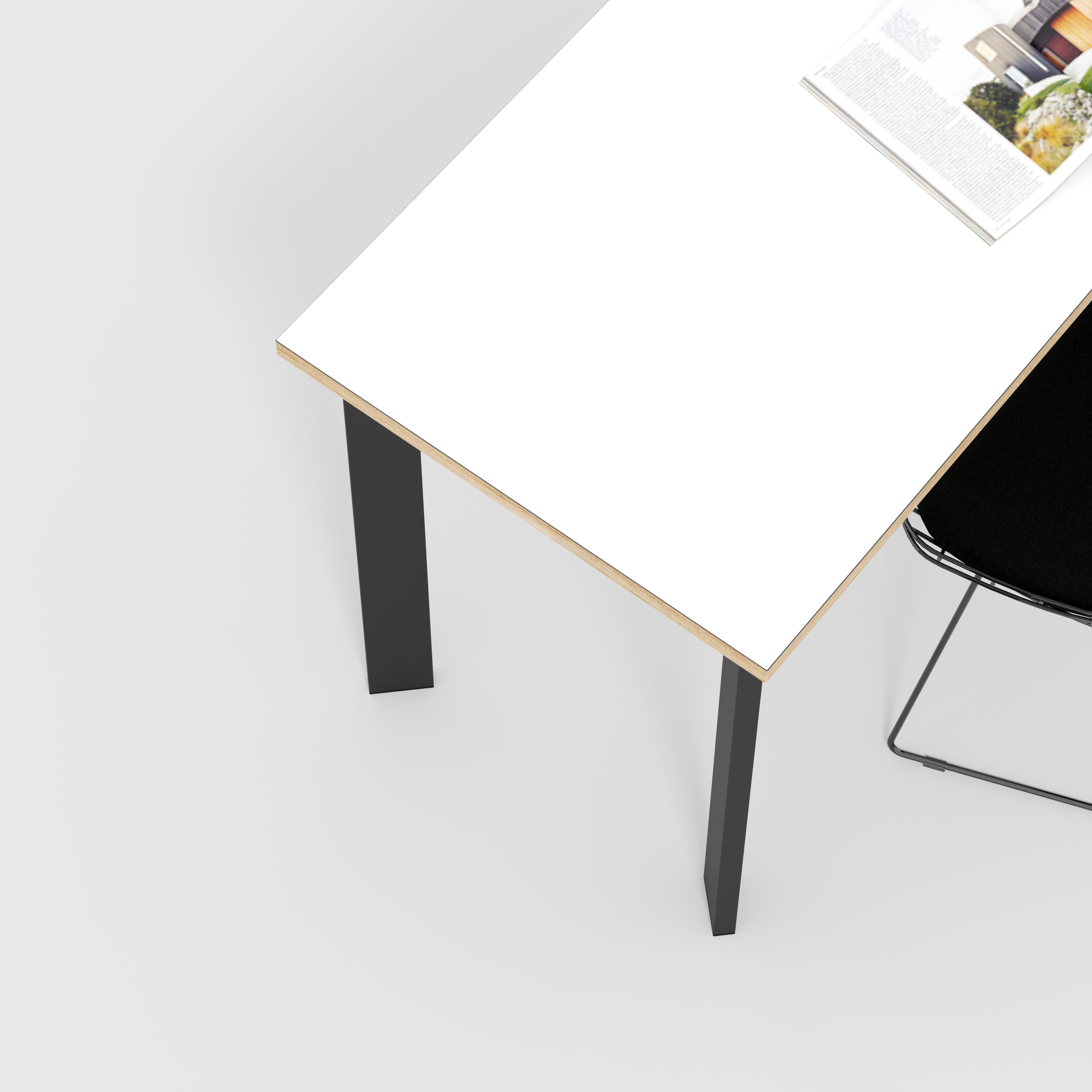 Plywood Desk with Black Rectangular Single Pin Legs - Formica White - 1200(w) x 600(d) x 735(h)