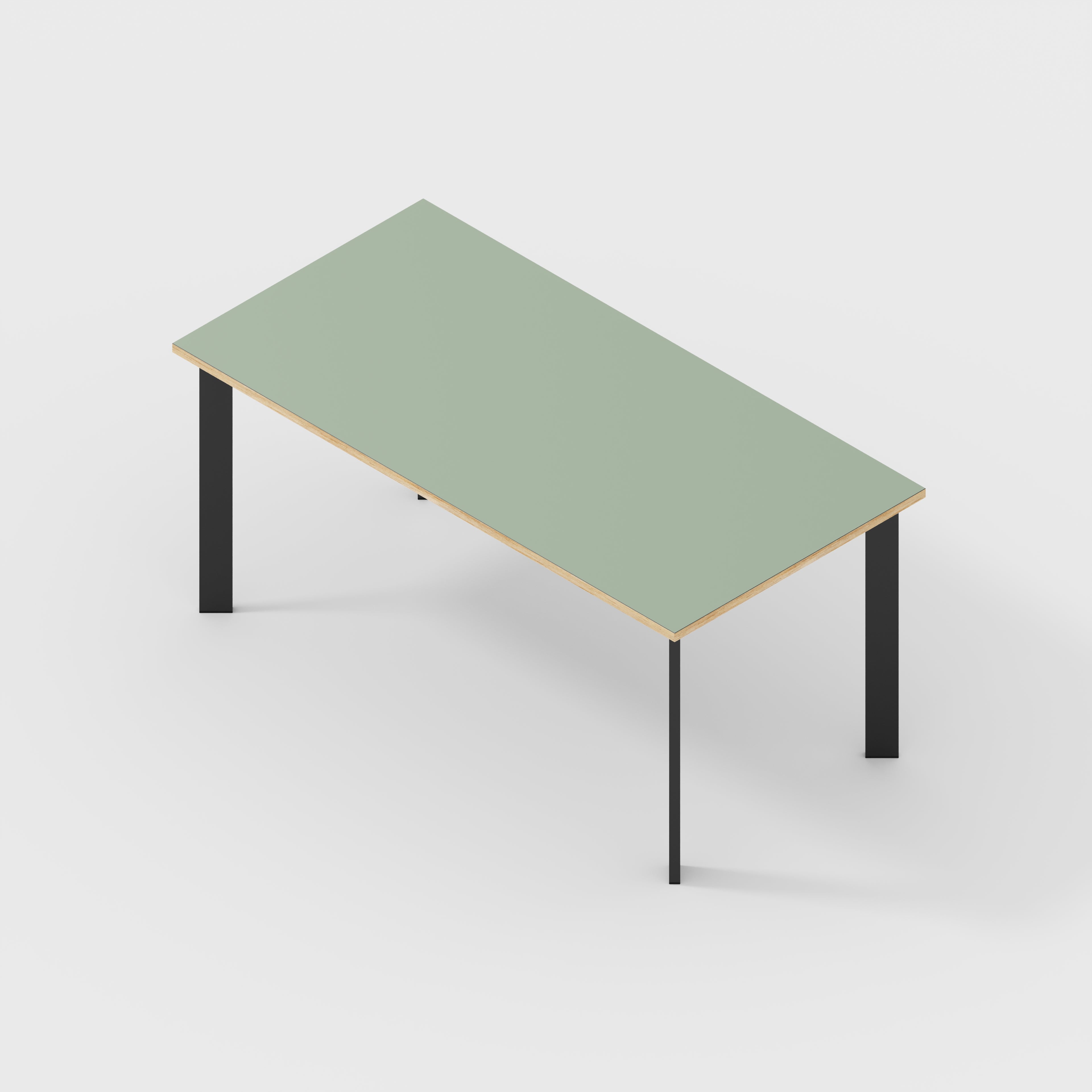 Plywood Desk with Black Rectangular Single Pin Legs - Formica Green Slate - 1600(w) x 800(d) x 735(h)