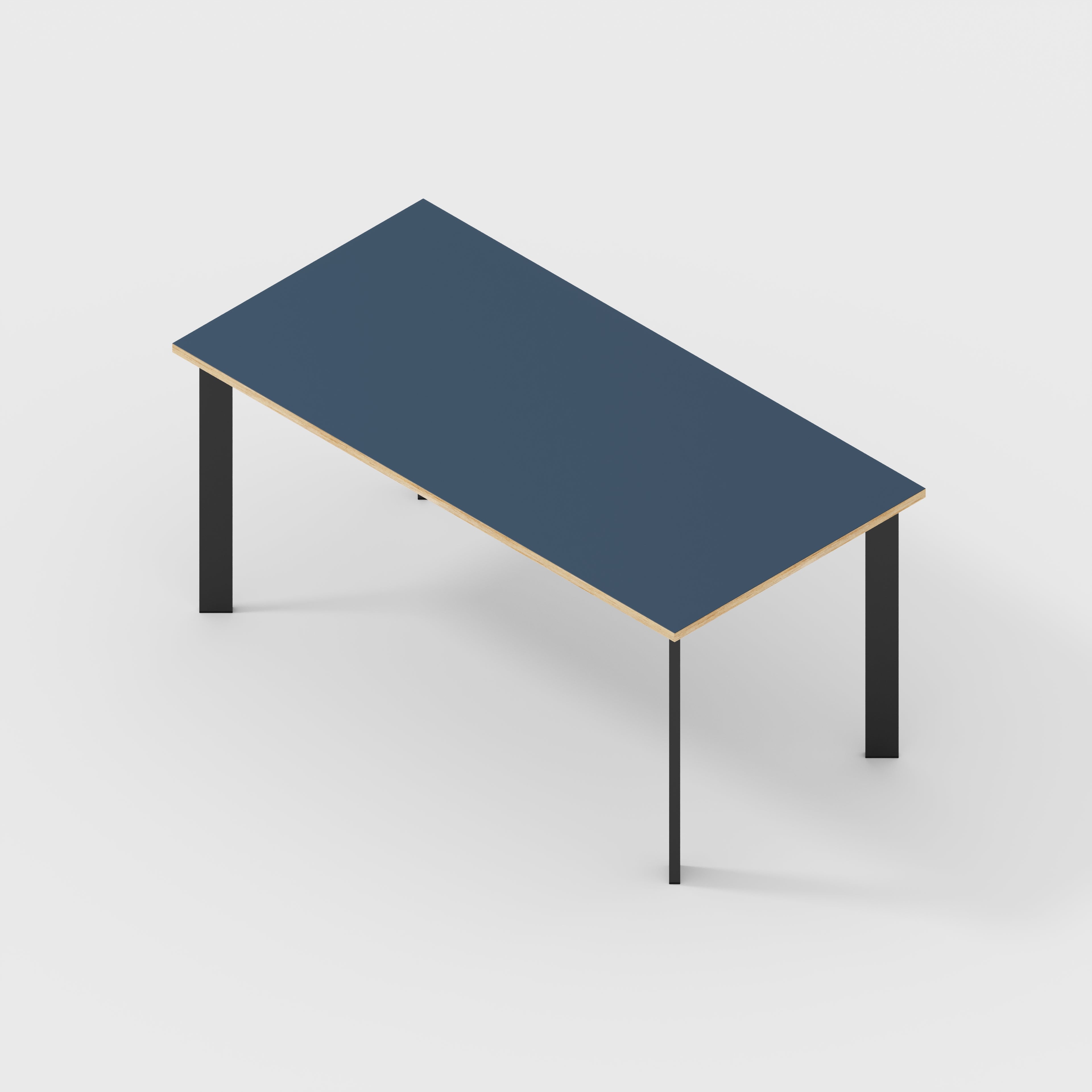 Plywood Desk with Black Rectangular Single Pin Legs - Formica Night Sea Blue - 1600(w) x 800(d) x 735(h)