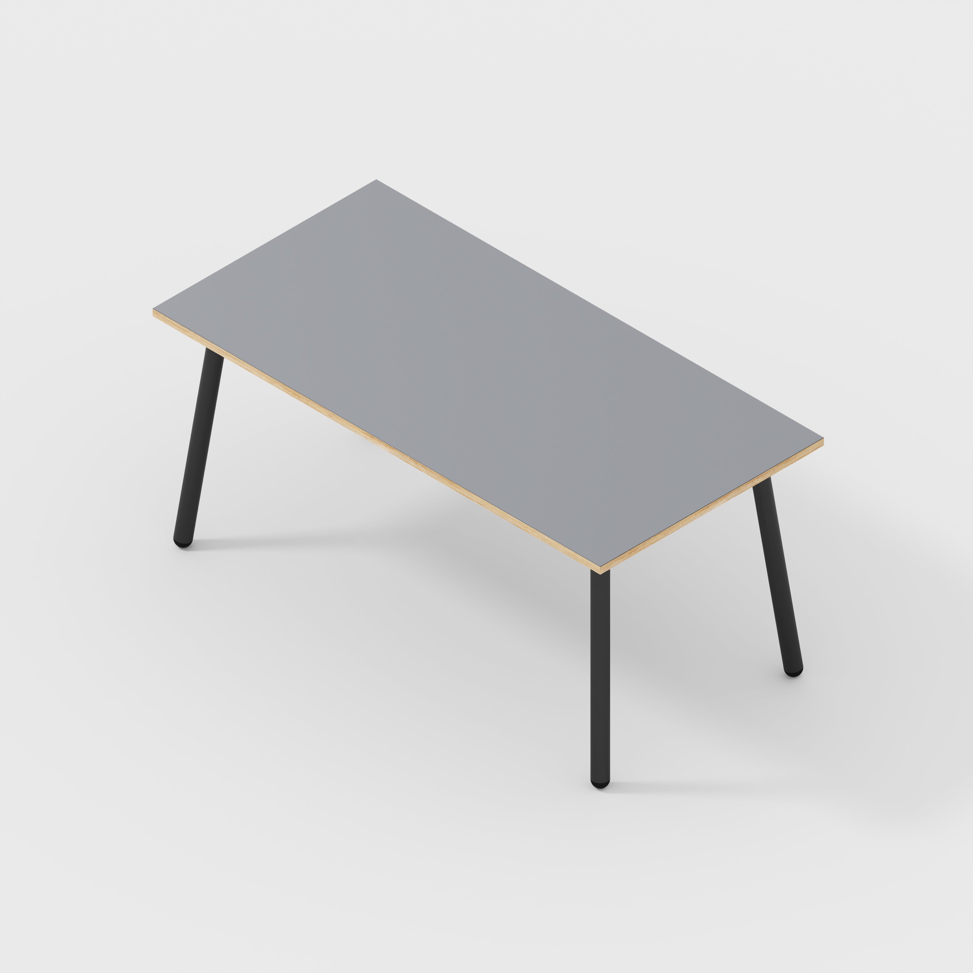 Plywood Desk with Black Round Single Pin Legs - Formica Tornado Grey - 1600(w) x 800(d) x 735(h)