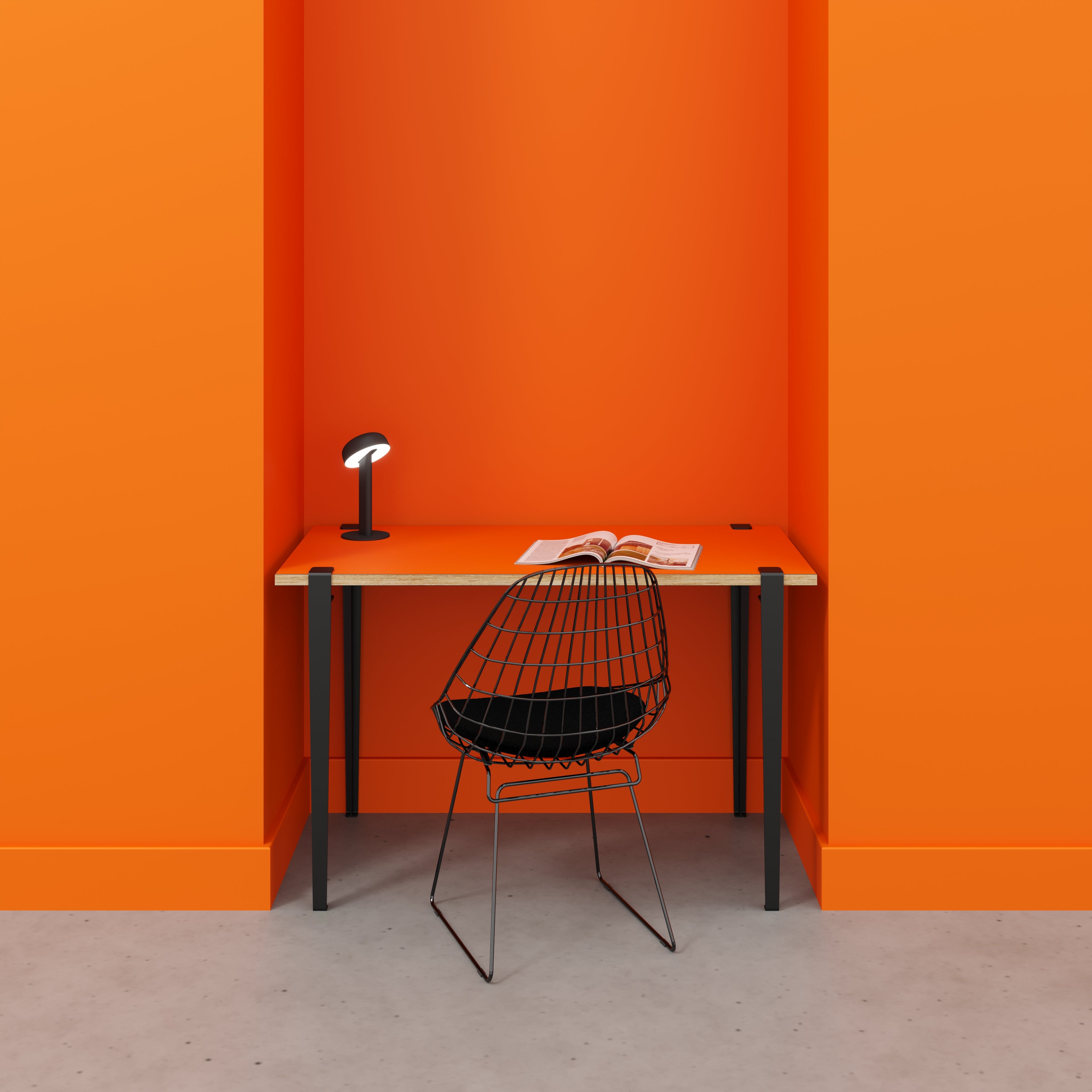 Plywood Desk with Black Tiptoe Legs - Formica Levante Orange - 1200(w) x 600(d) x 750(h)