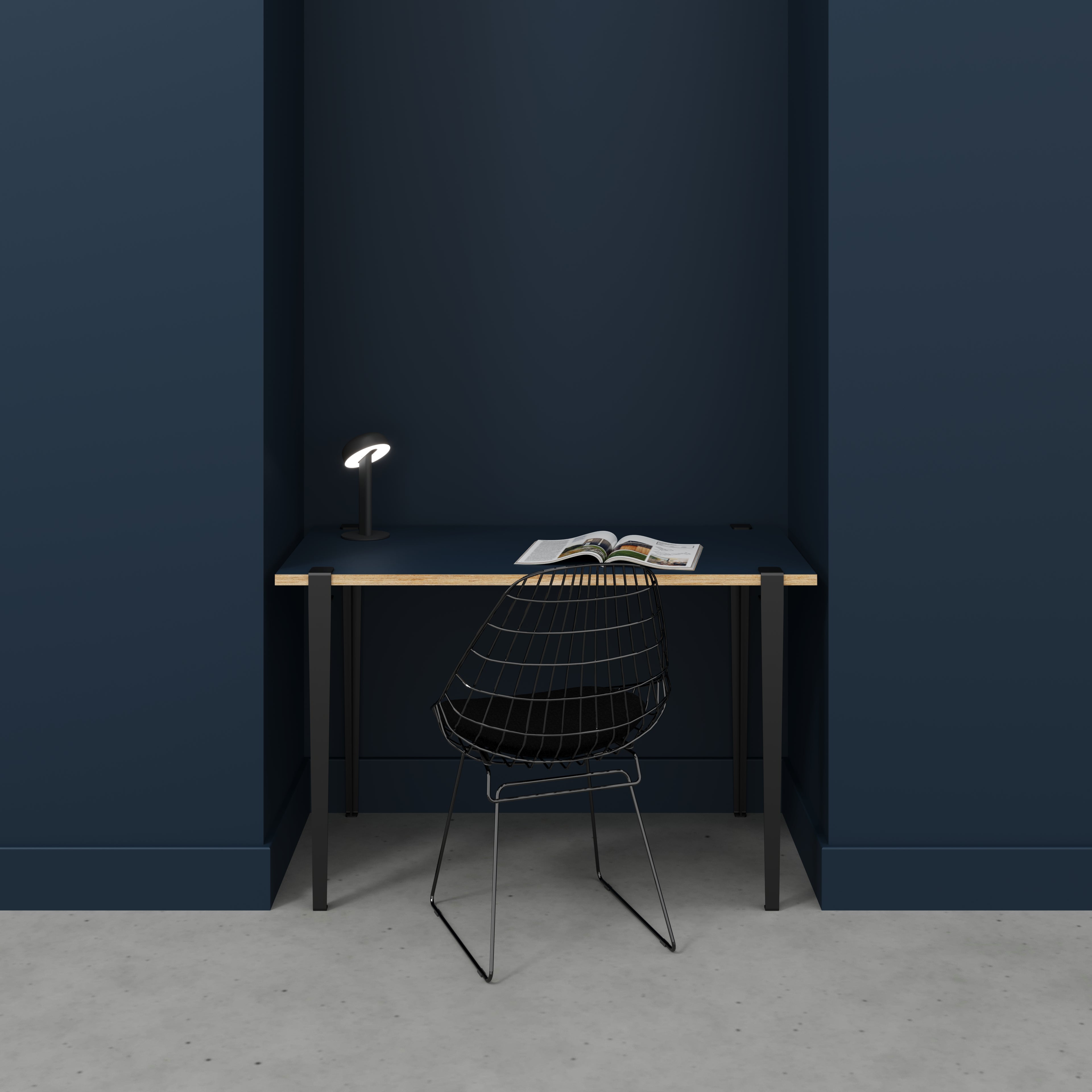 Plywood Desk with Black Tiptoe Legs - Formica Night Sea Blue - 1200(w) x 600(d) x 750(h)