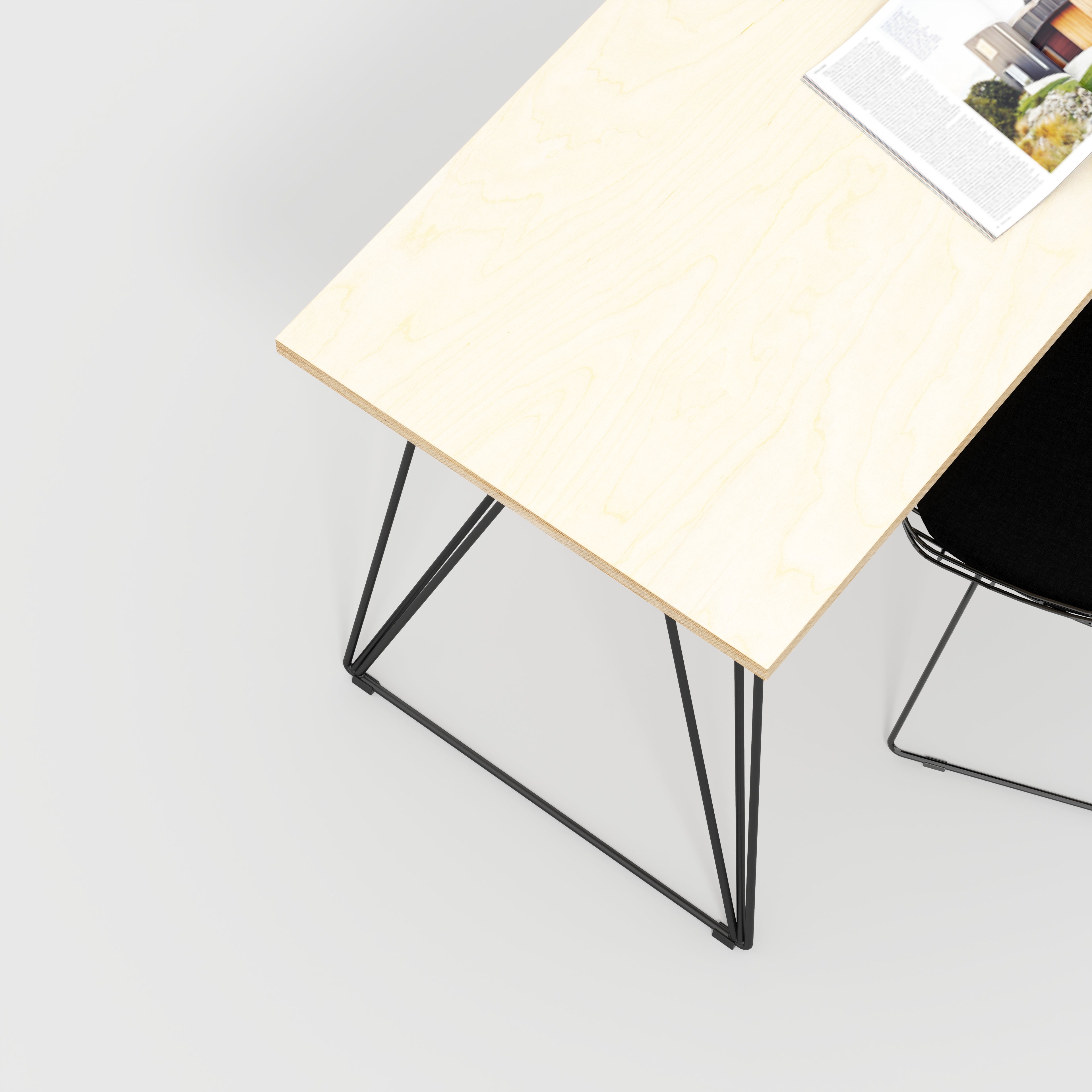 Plywood Desk with Black Wireframe Legs - Plywood Birch - 1600(w) x 800(d) x 735(h)