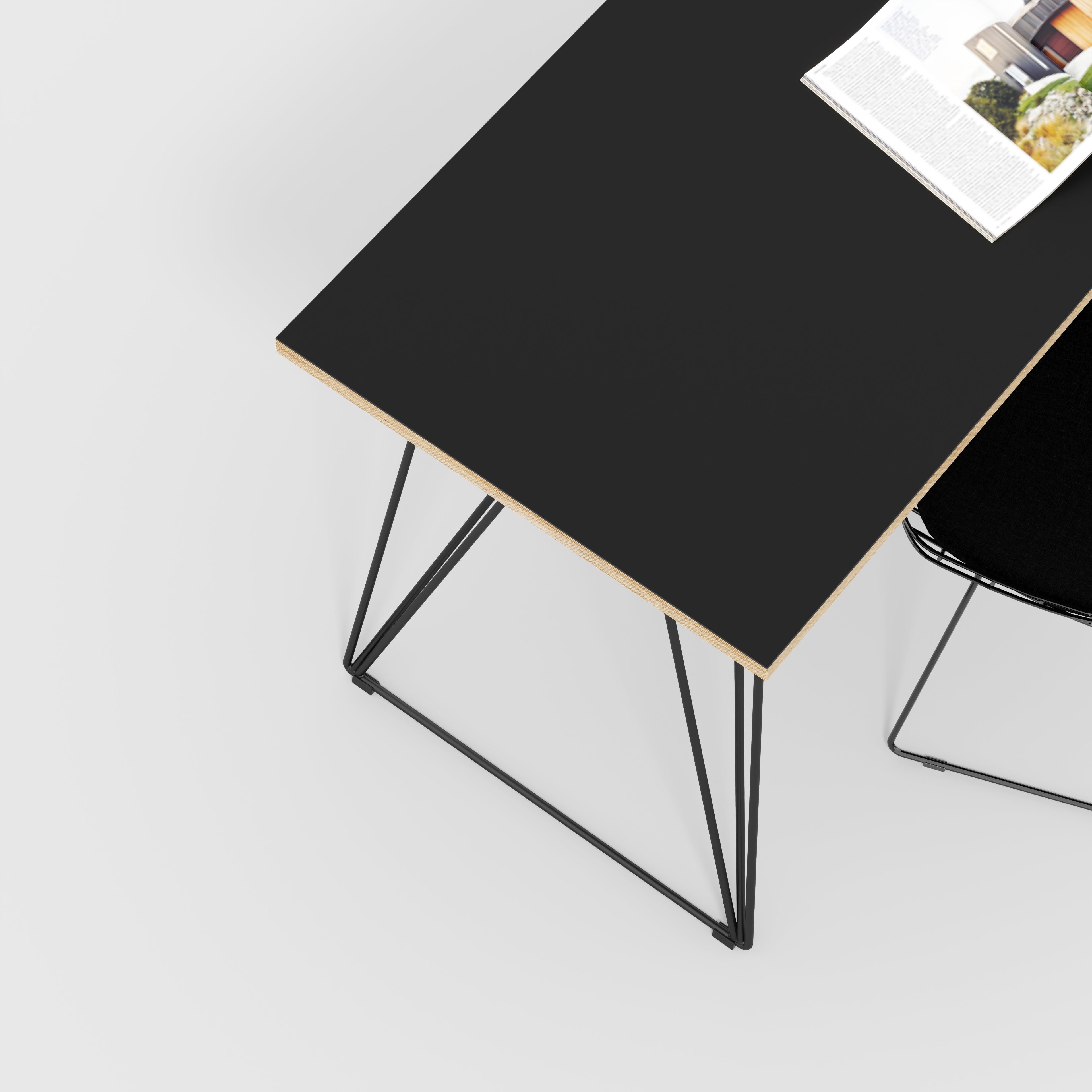 Plywood Desk with Black Wireframe Legs - Formica Diamond Black - 1200(w) x 600(d) x 735(h)