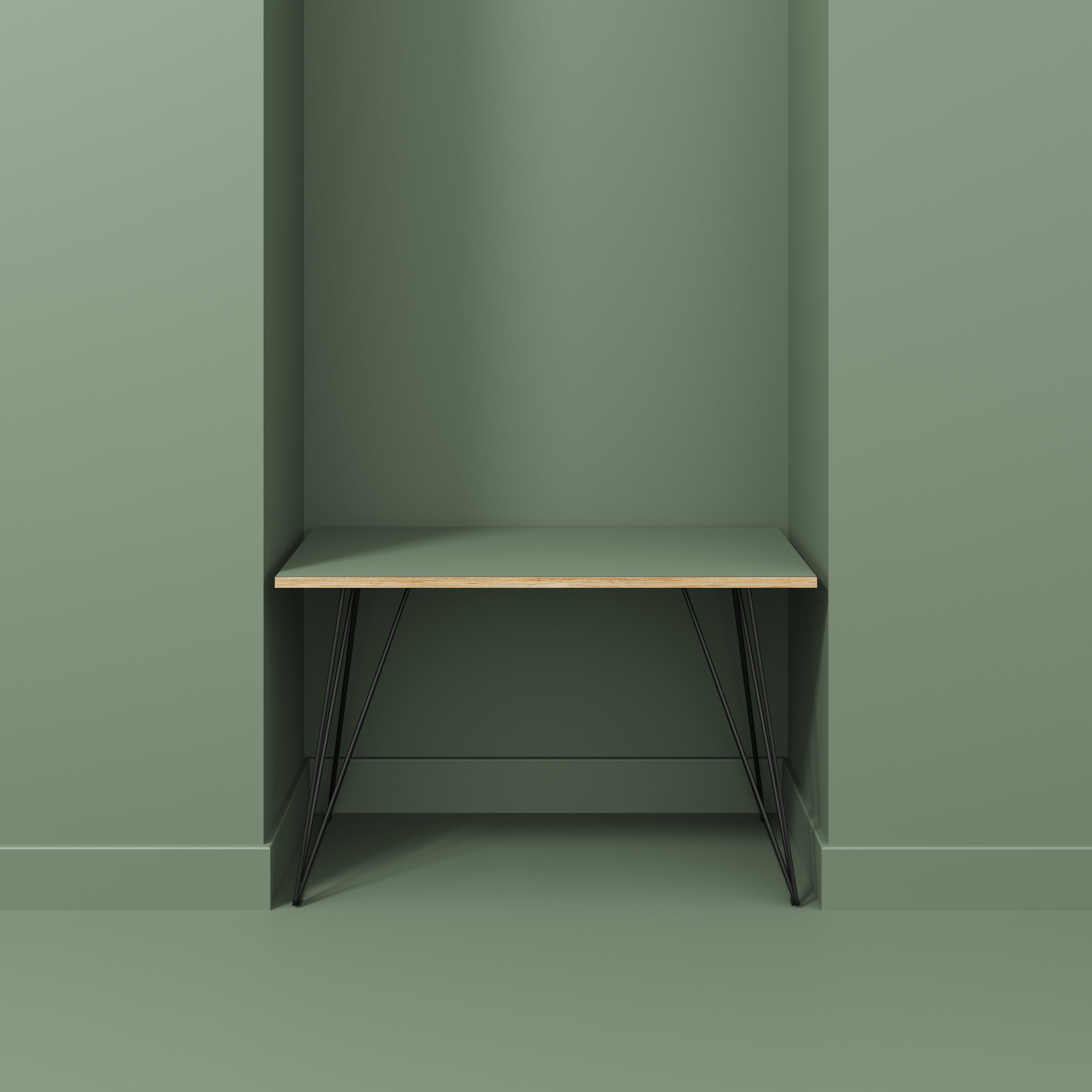 Plywood Desk with Black Wireframe Legs - Formica Green Slate - 1200(w) x 600(d) x 735(h)