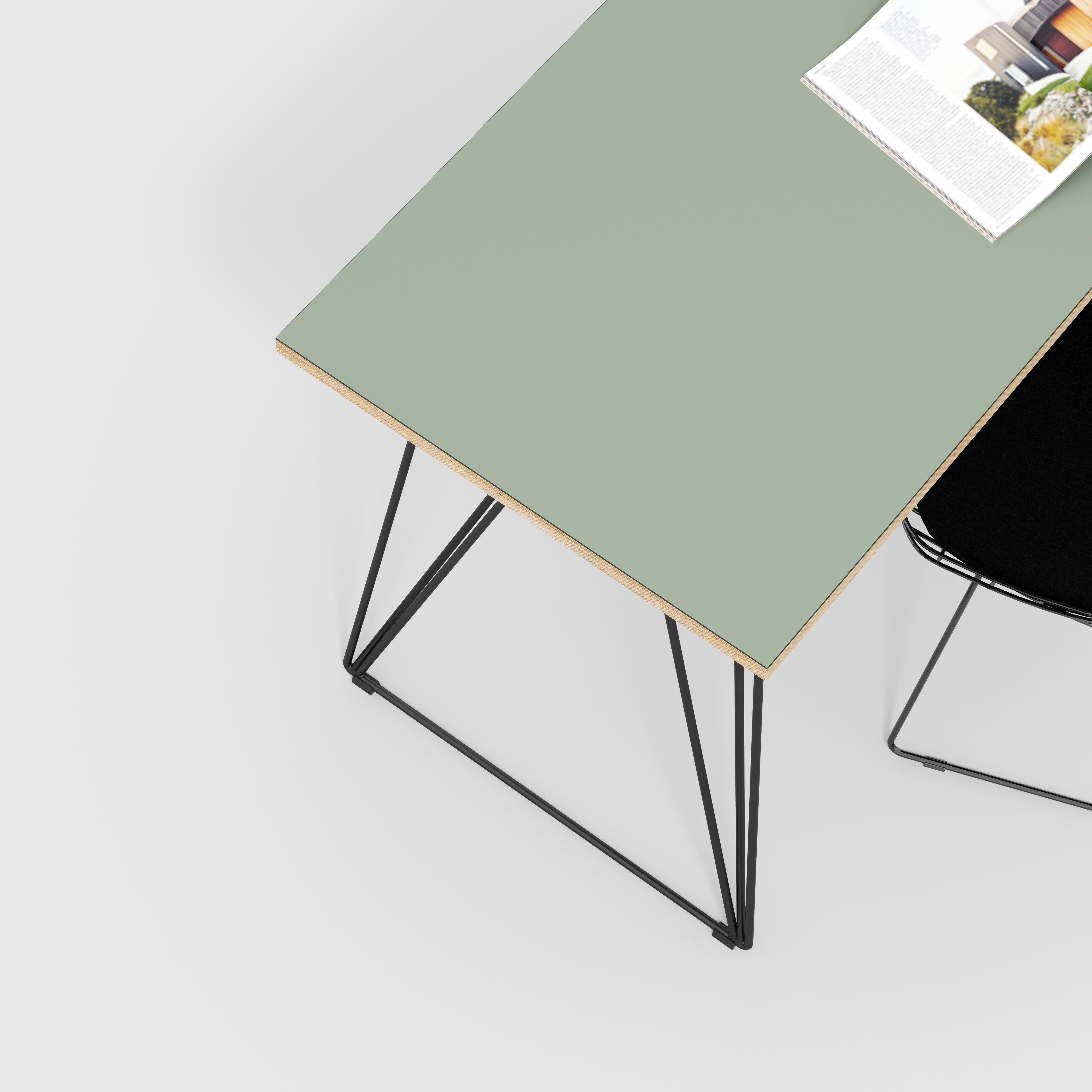 Plywood Desk with Black Wireframe Legs - Formica Green Slate - 1200(w) x 600(d) x 735(h)