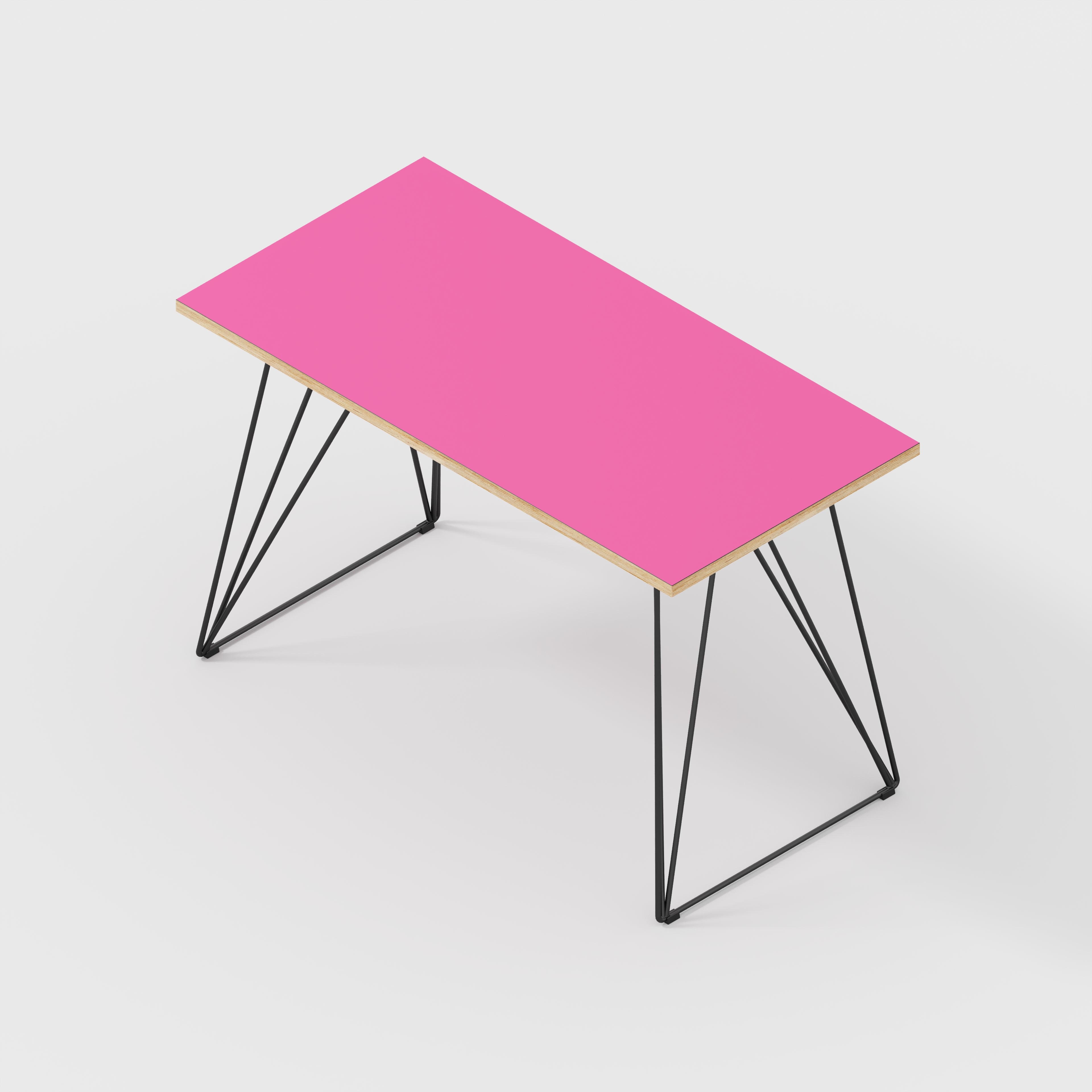 Plywood Desk with Black Wireframe Legs - Formica Juicy Pink - 1200(w) x 600(d) x 735(h)