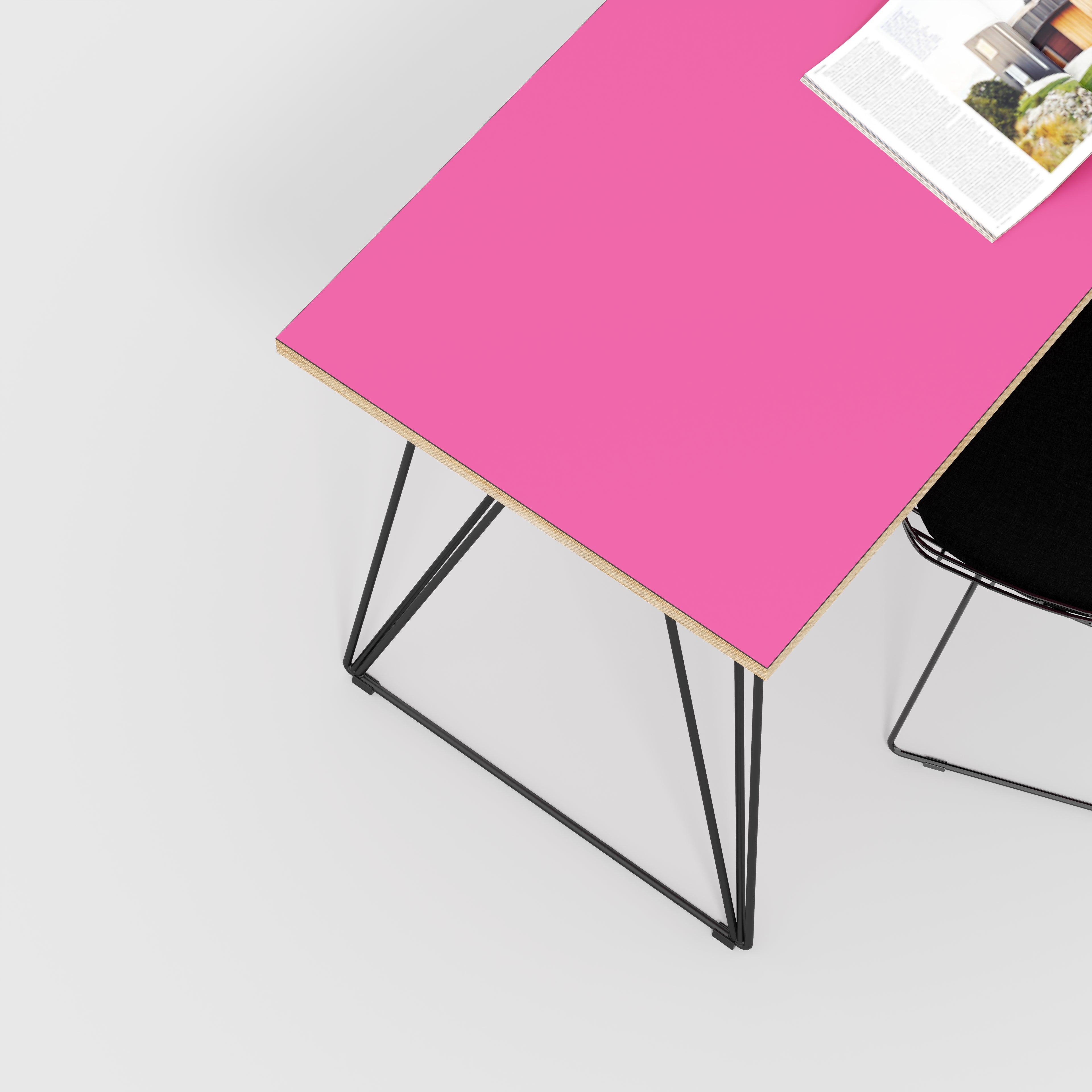 Plywood Desk with Black Wireframe Legs - Formica Juicy Pink - 1200(w) x 600(d) x 735(h)