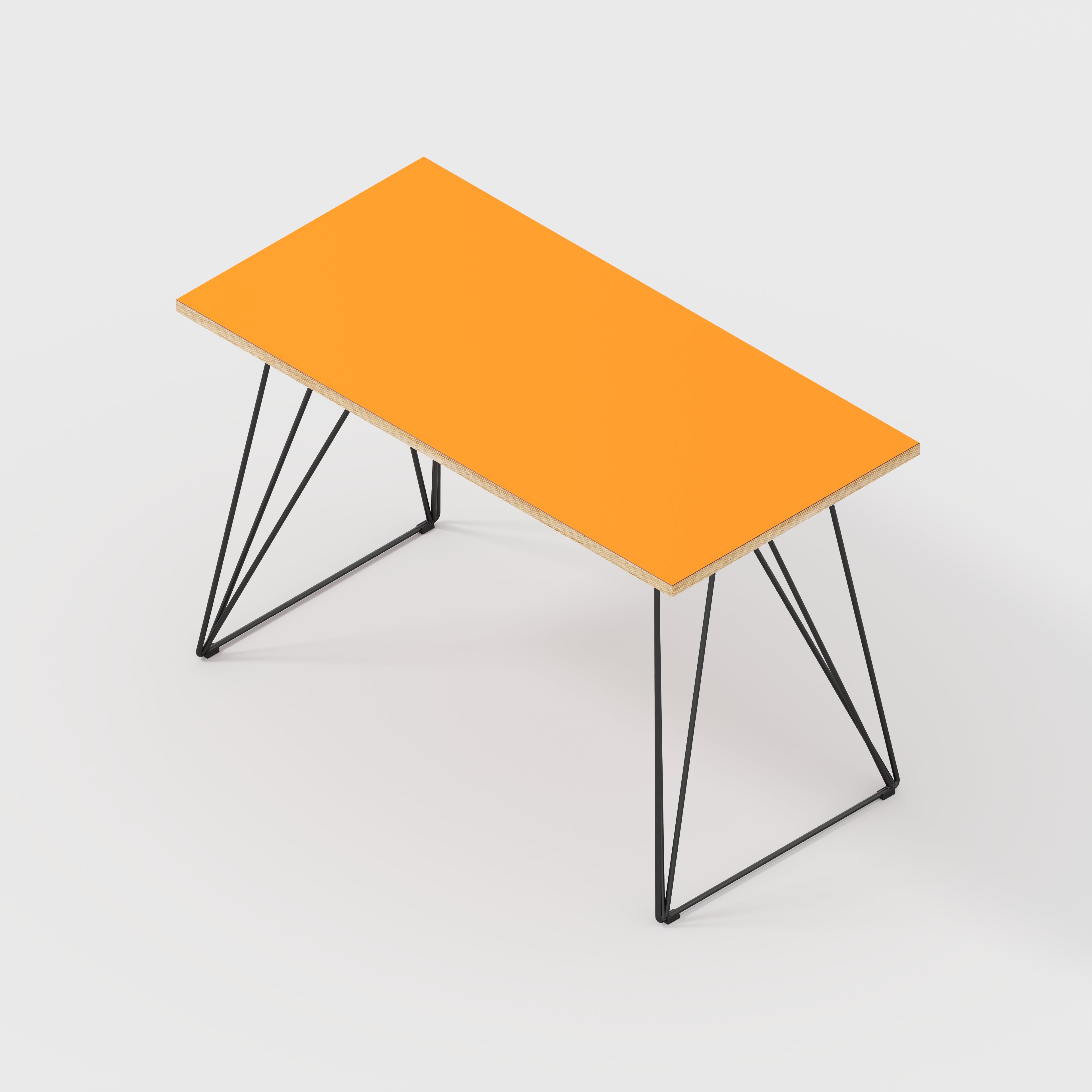 Plywood Desk with Black Wireframe Legs - Formica Levante Orange - 1200(w) x 600(d) x 735(h)