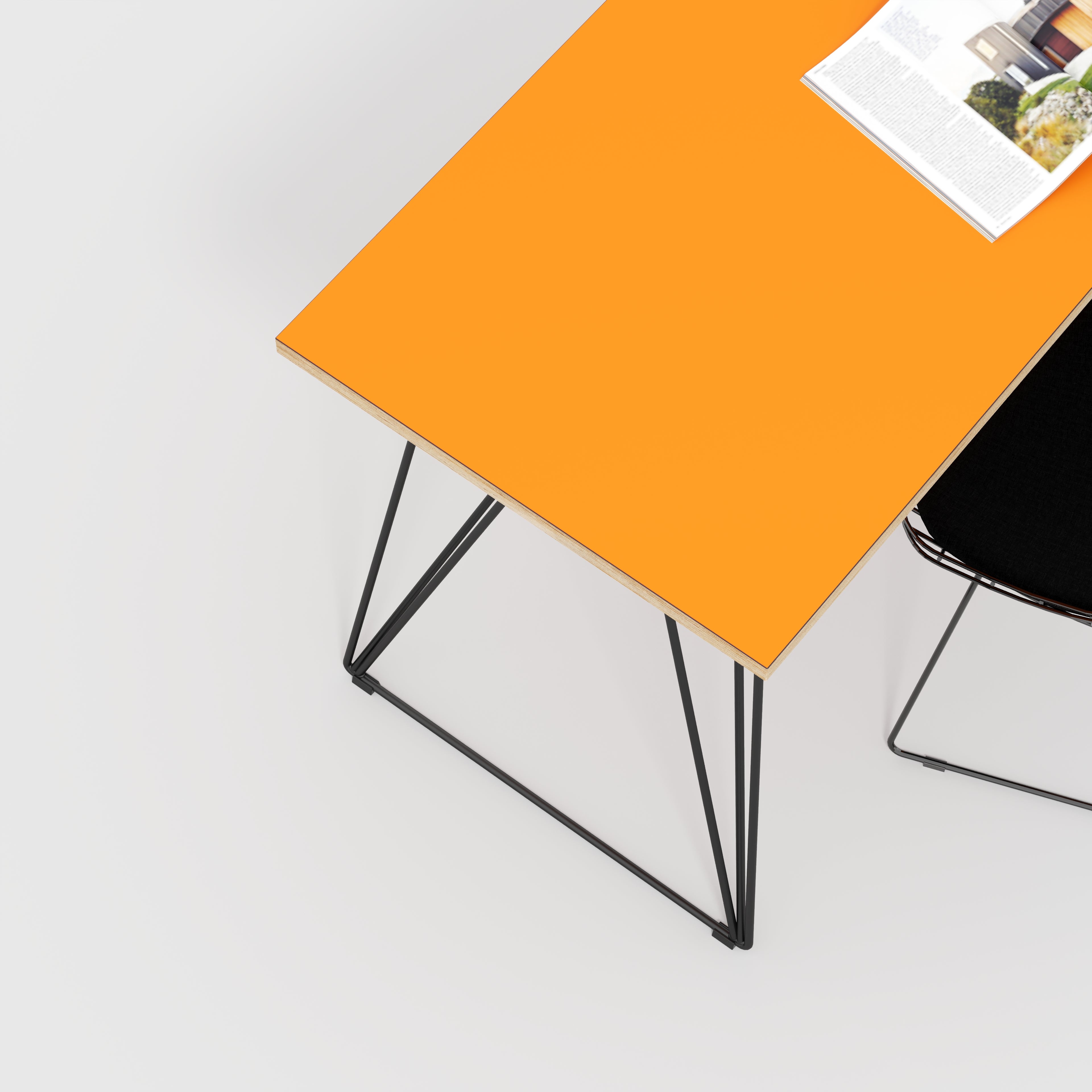 Plywood Desk with Black Wireframe Legs - Formica Levante Orange - 1200(w) x 600(d) x 735(h)