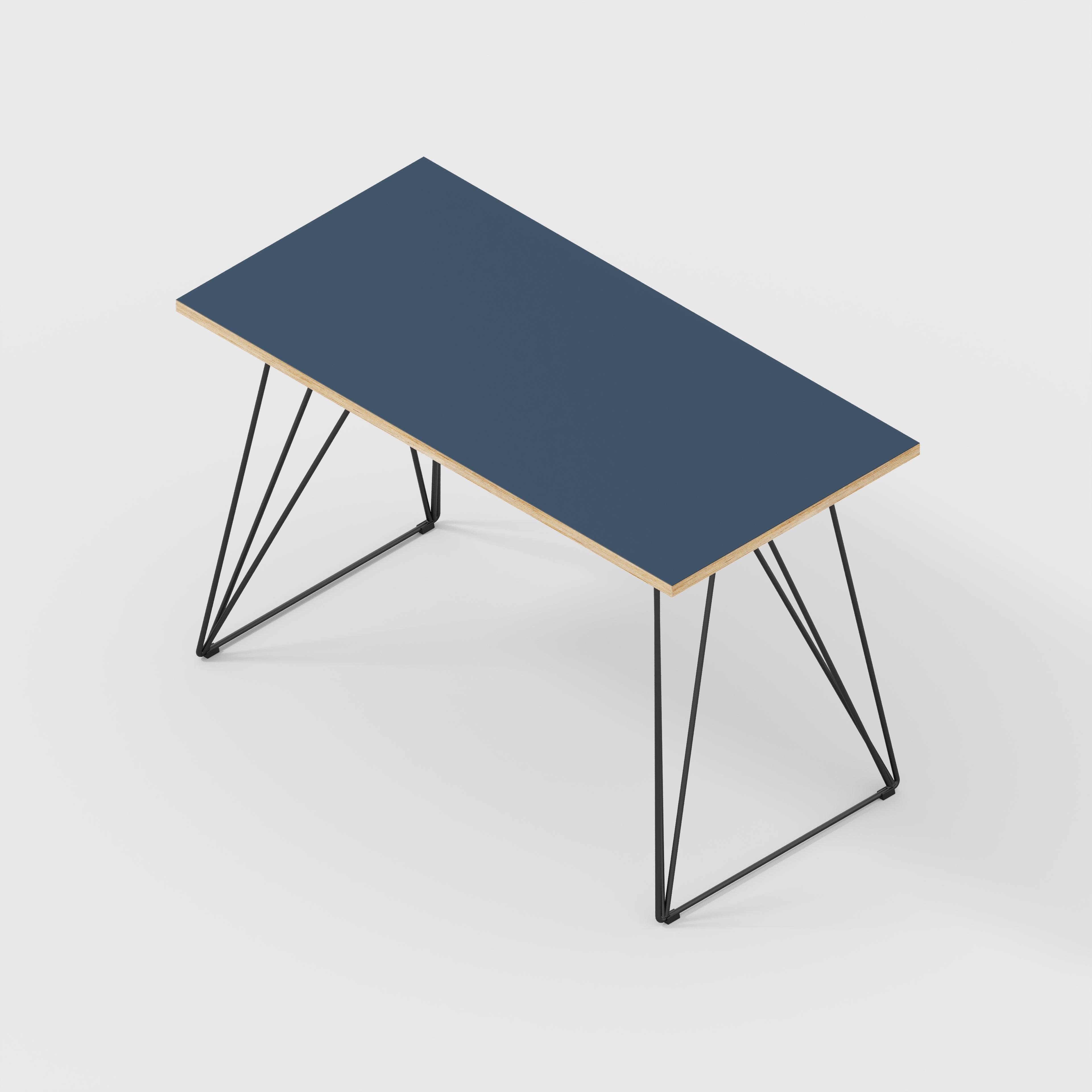 Plywood Desk with Black Wireframe Legs - Formica Night Sea Blue - 1200(w) x 600(d) x 735(h)