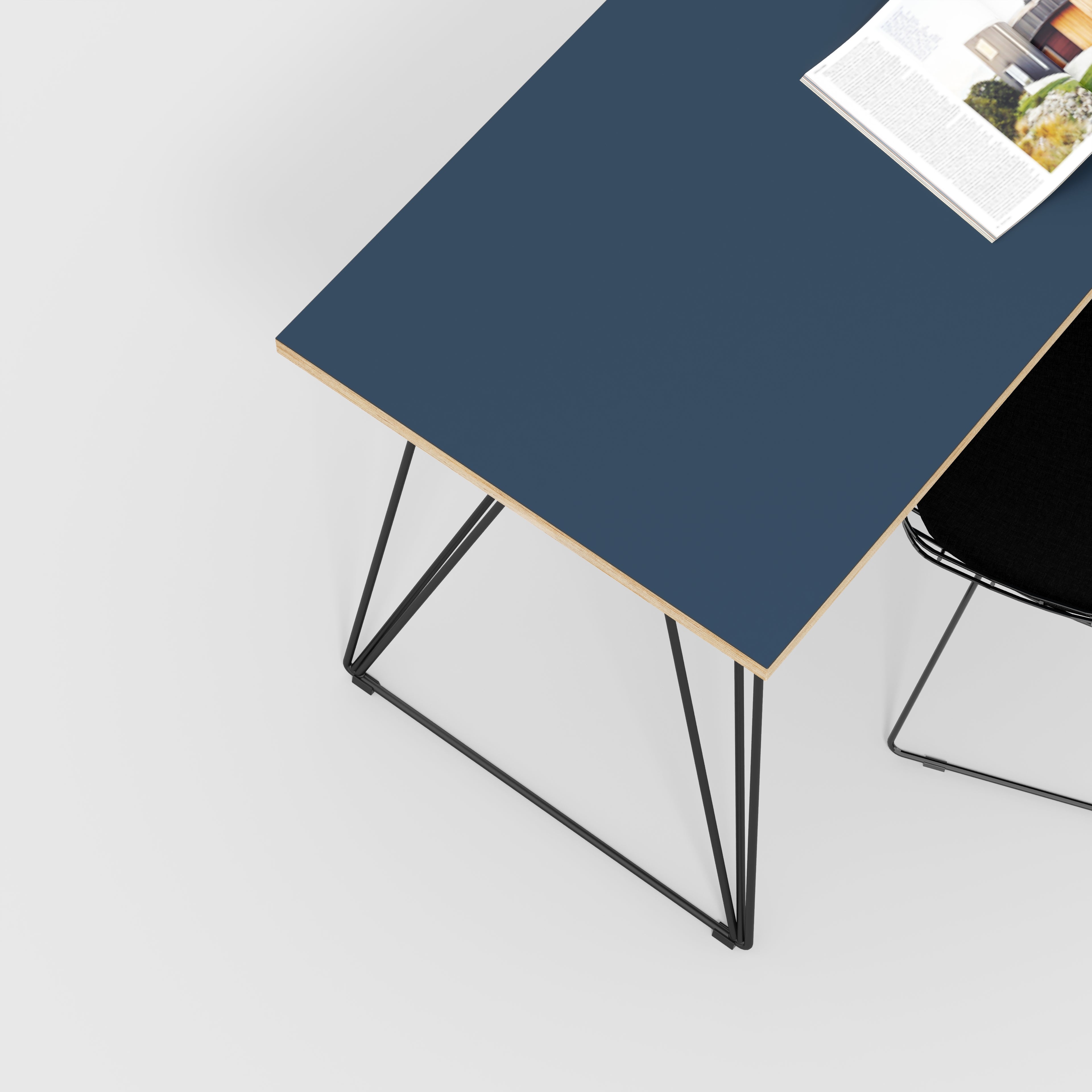 Plywood Desk with Black Wireframe Legs - Formica Night Sea Blue - 1200(w) x 600(d) x 735(h)