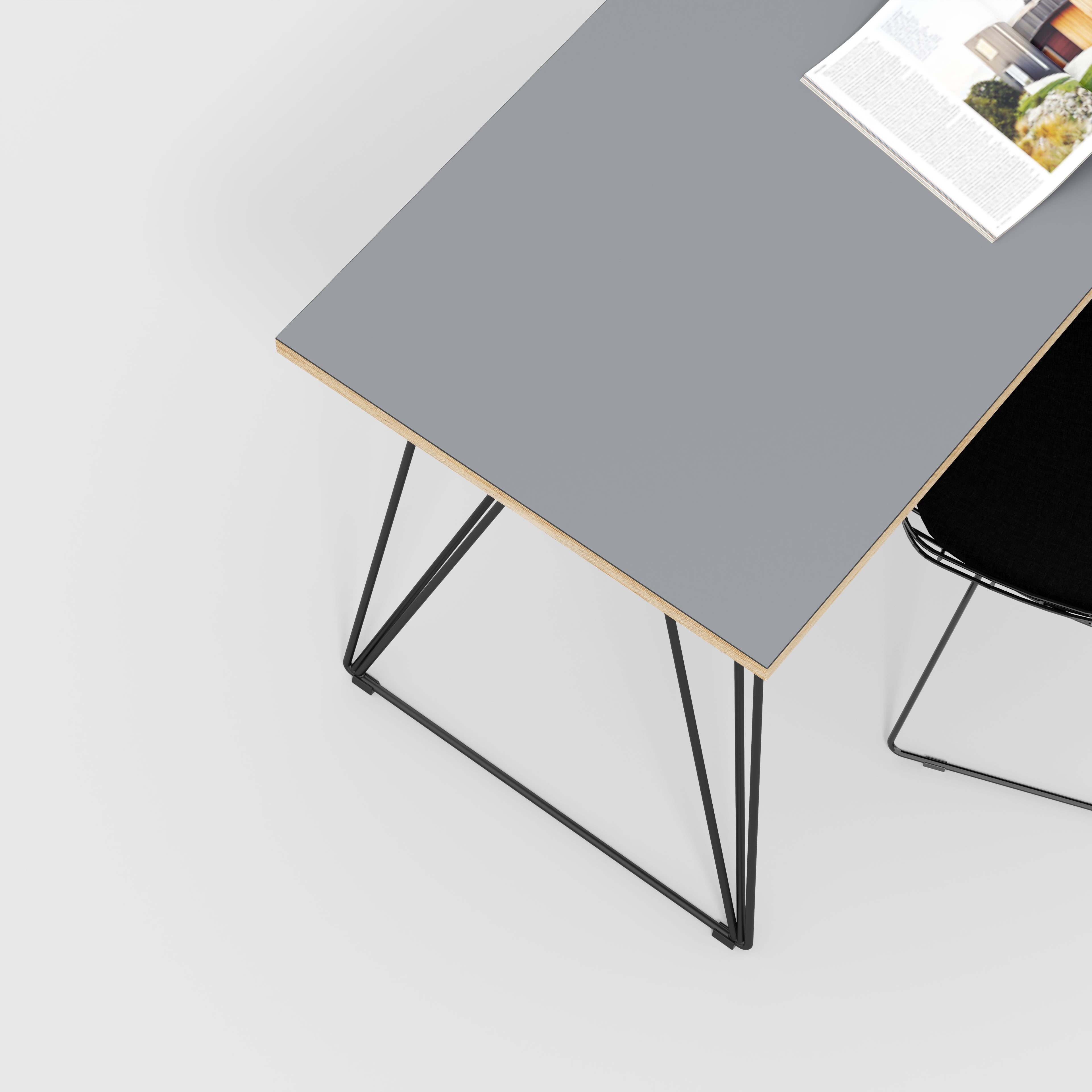 Plywood Desk with Black Wireframe Legs - Formica Tornado Grey - 1600(w) x 800(d) x 735(h)