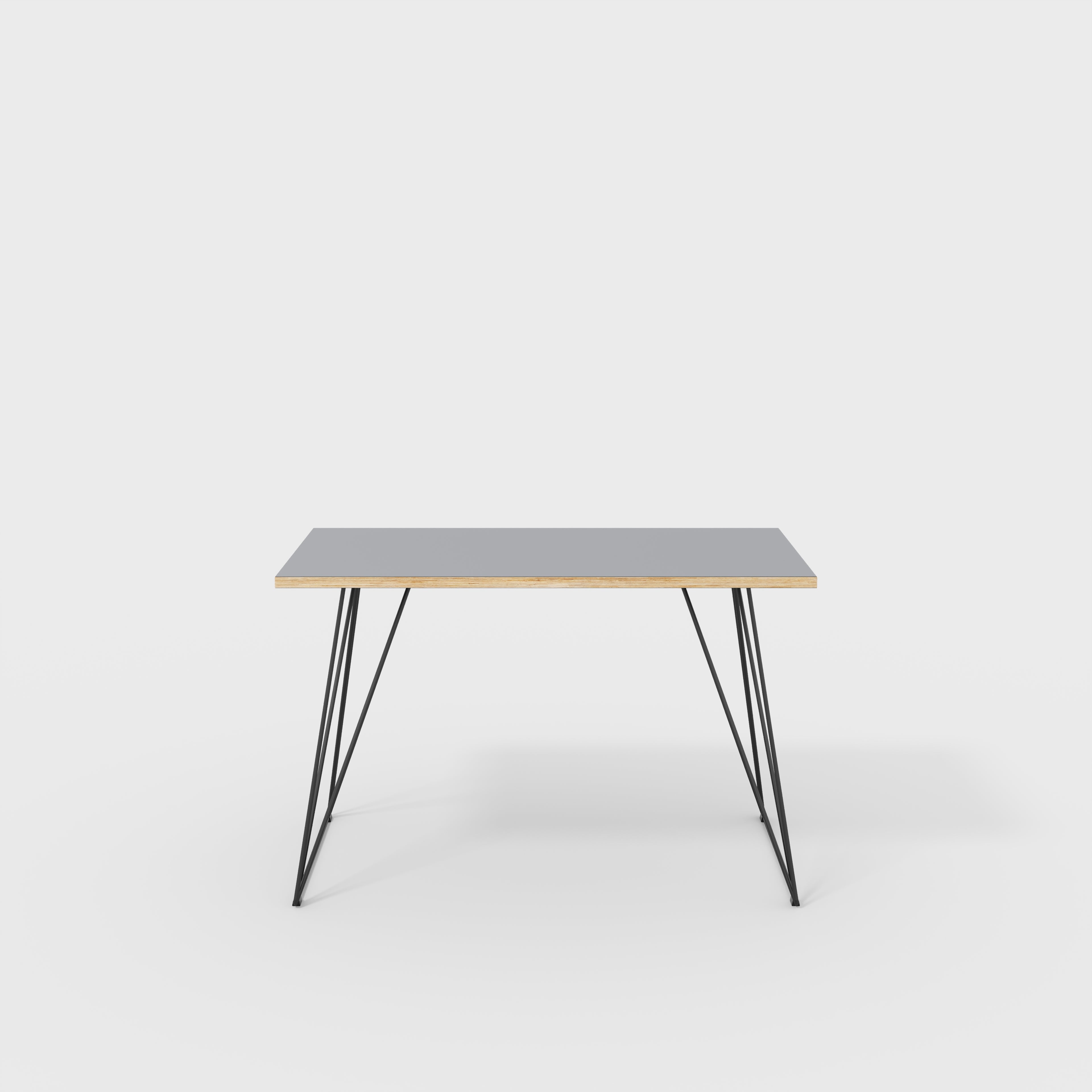 Plywood Desk with Black Wireframe Legs - Formica Tornado Grey - 1200(w) x 600(d) x 735(h)