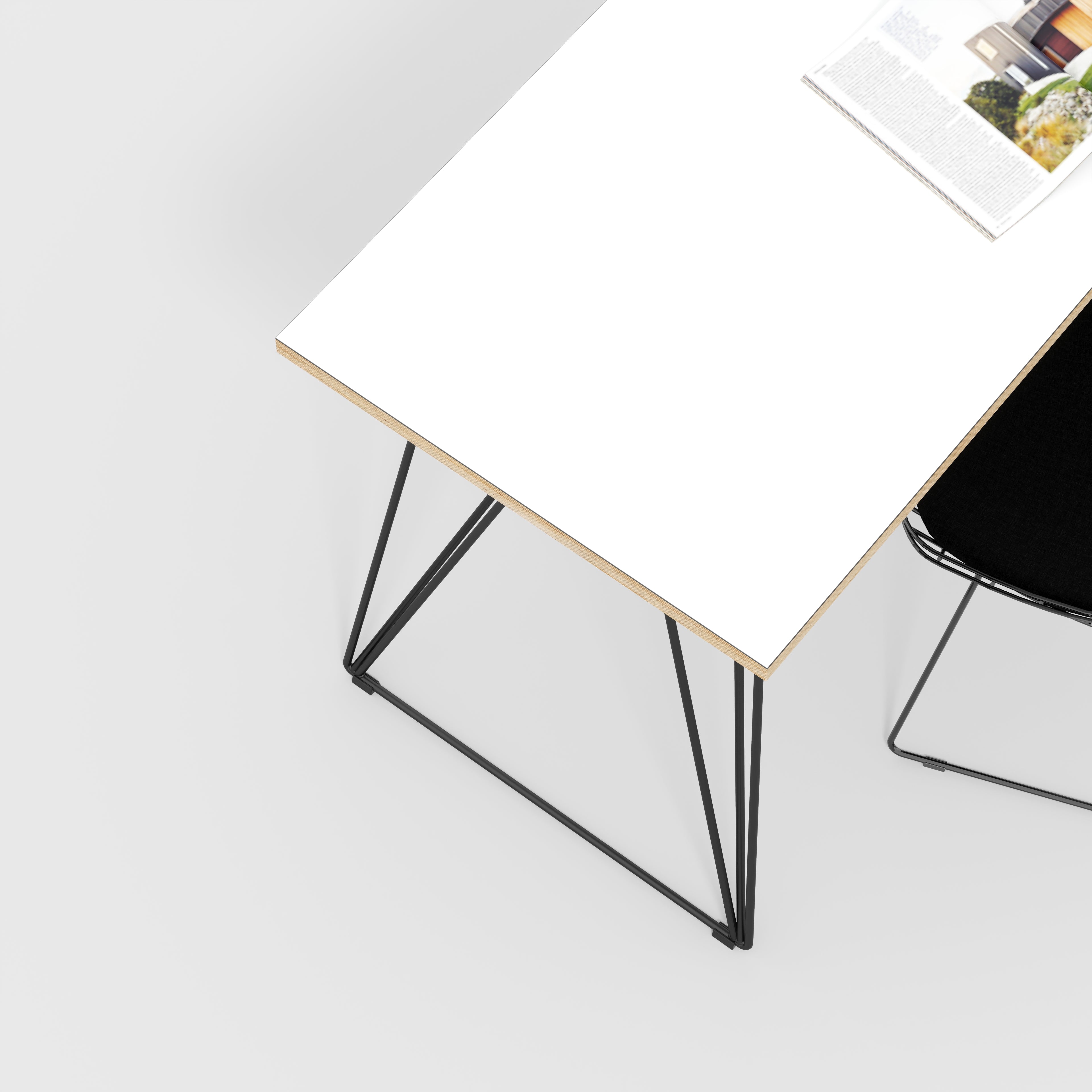 Plywood Desk with Black Wireframe Legs - Formica White - 1200(w) x 600(d) x 735(h)