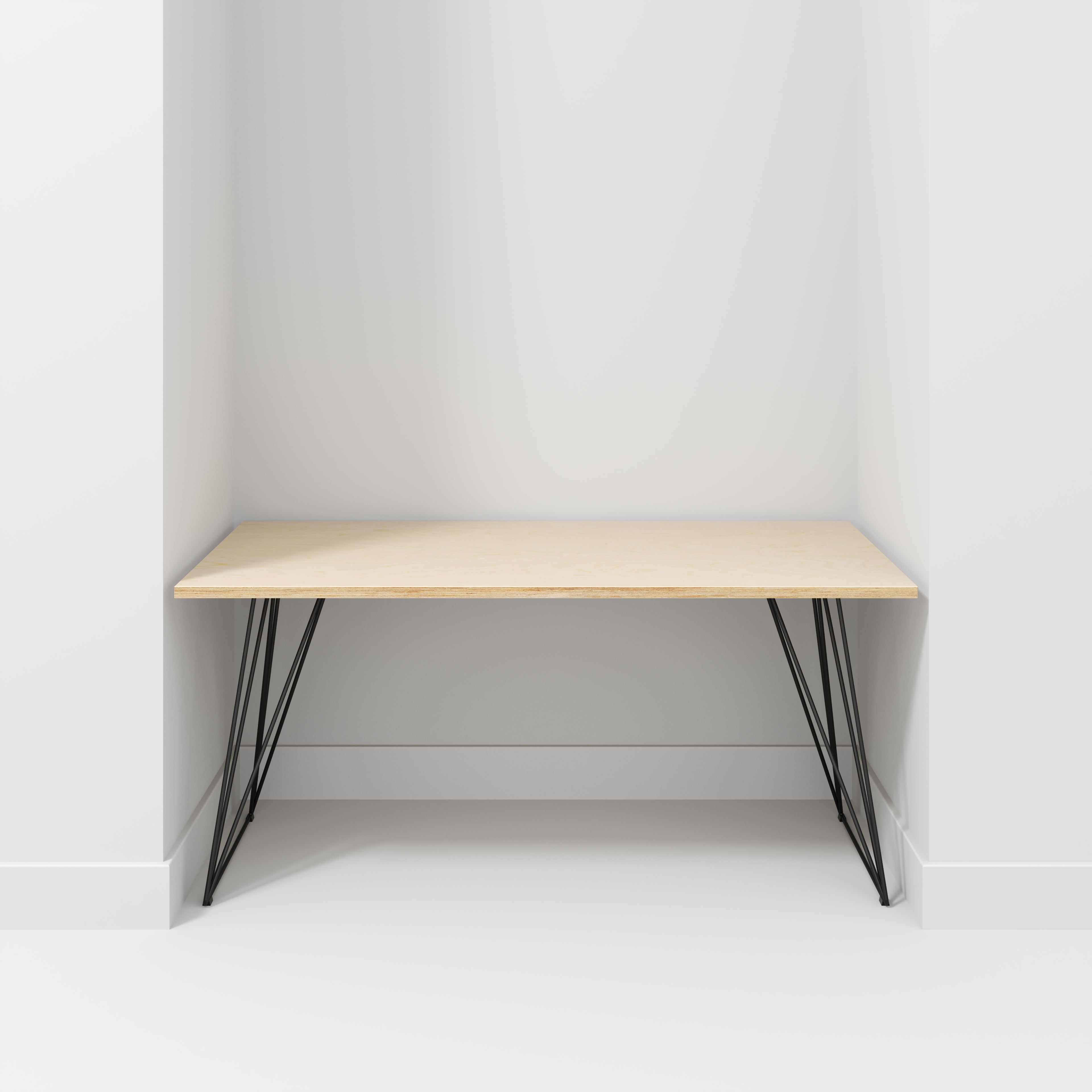 Plywood Desk with Black Wireframe Legs - Plywood Birch - 1600(w) x 800(d) x 735(h)