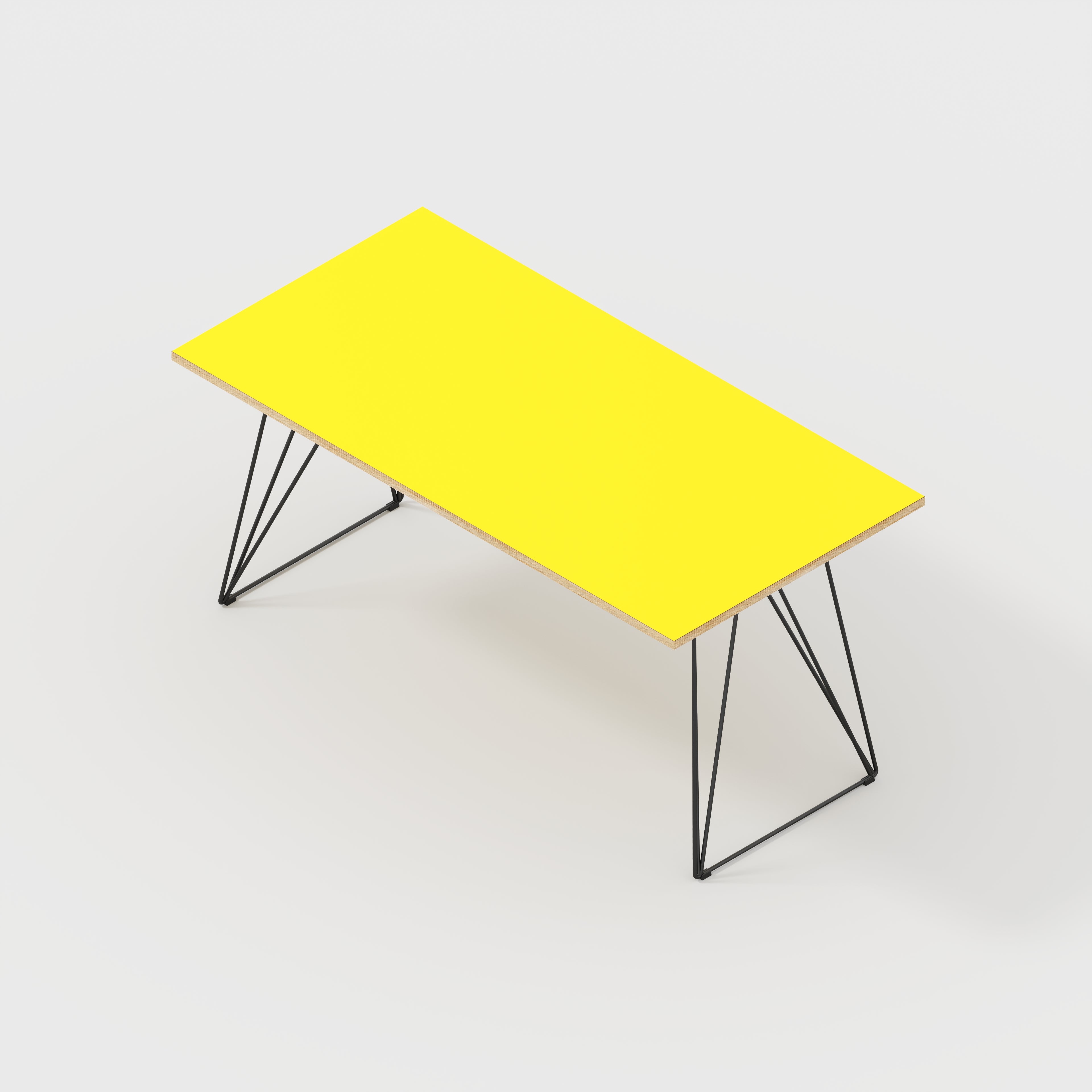 Plywood Desk with Black Wireframe Legs - Formica Chrome Yellow - 1600(w) x 800(d) x 735(h)