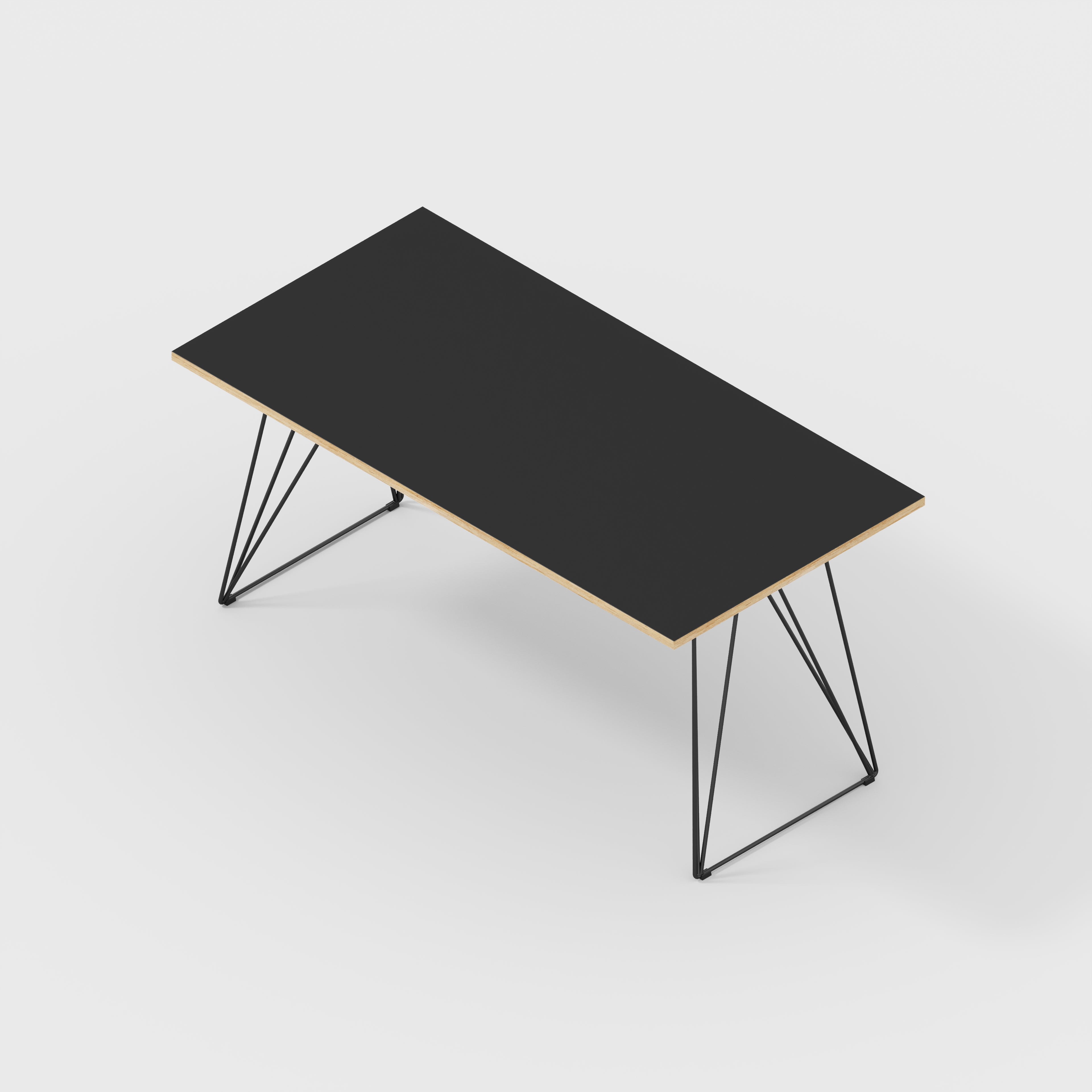 Plywood Desk with Black Wireframe Legs - Formica Diamond Black - 1600(w) x 800(d) x 735(h)