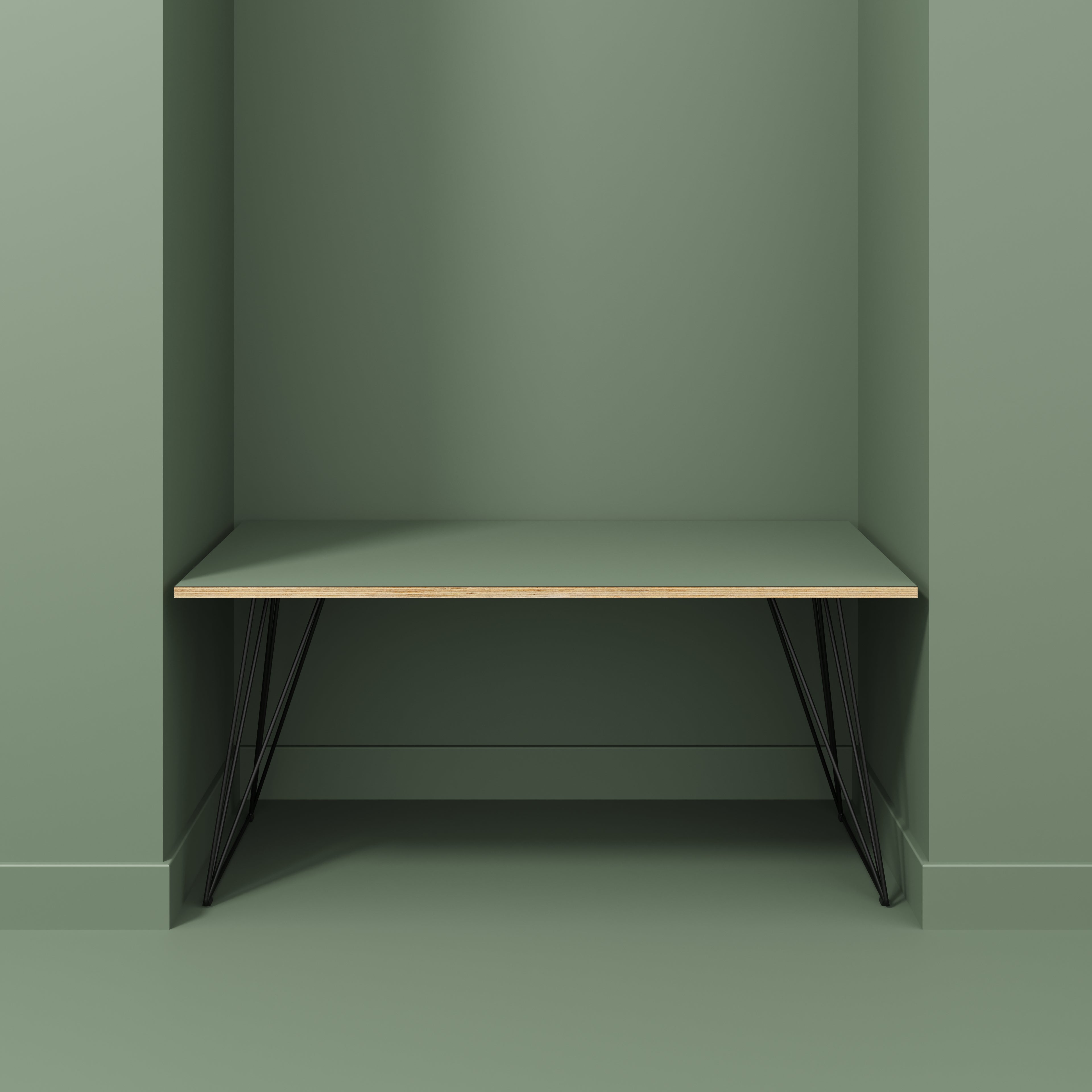 Plywood Desk with Black Wireframe Legs - Formica Green Slate - 1600(w) x 800(d) x 735(h)