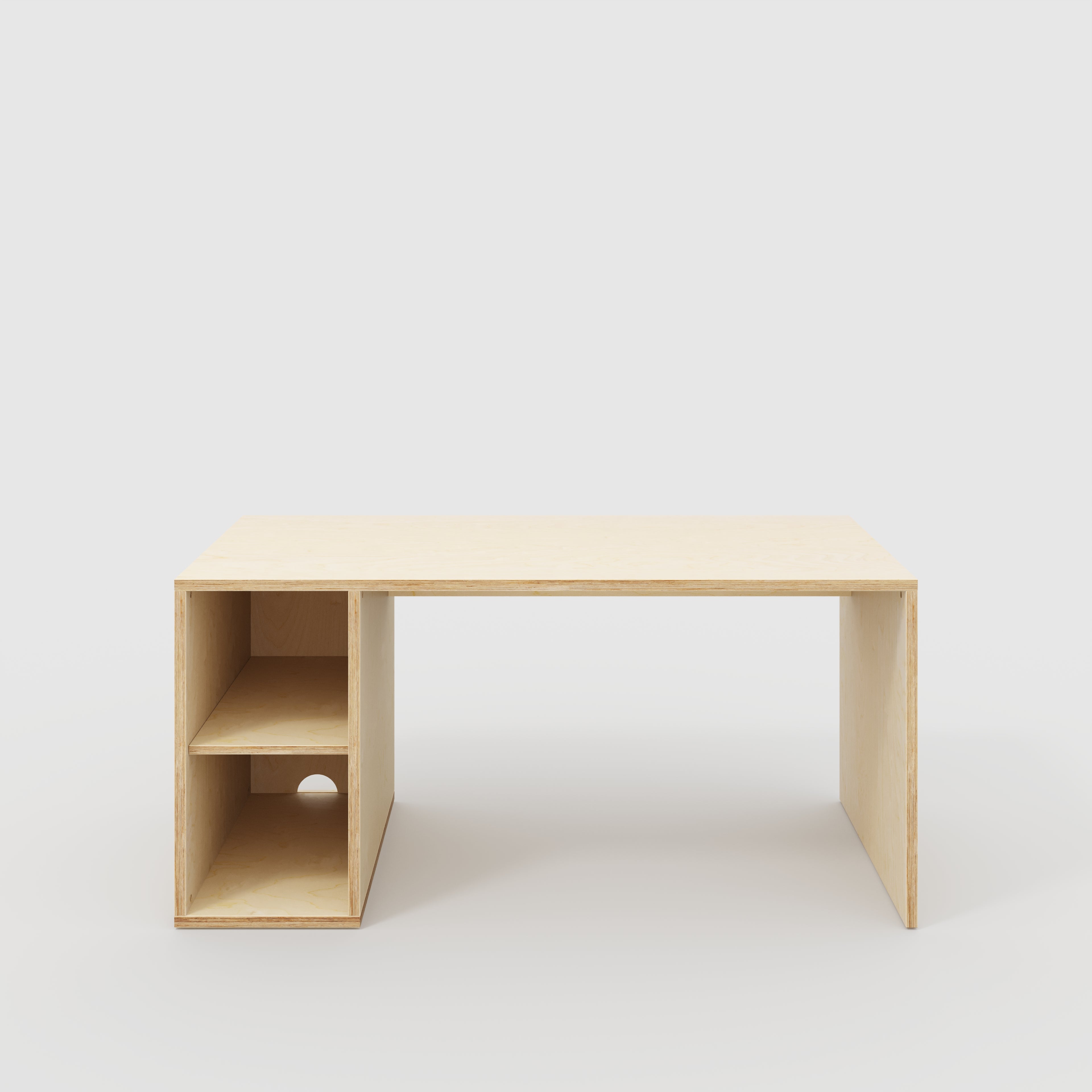 Plywood Desk with Storage Type 1 LH - Open Shelves - Plywood Birch - 1600(w) x 800(d) x 750(h)