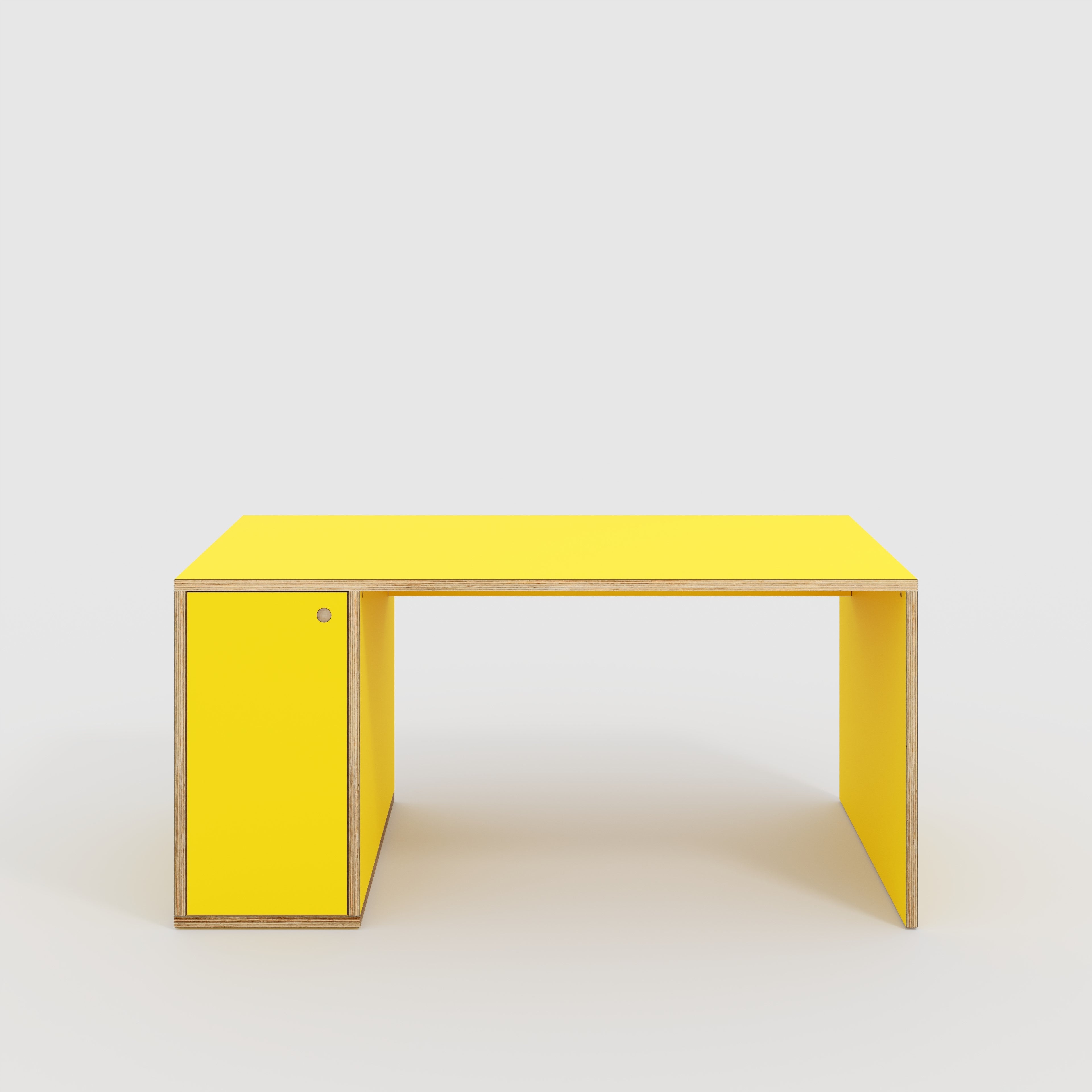 Plywood Desk with Storage Type 1 LH - Door - Formica Chrome Yellow - 1600(w) x 800(d) x 750(h)